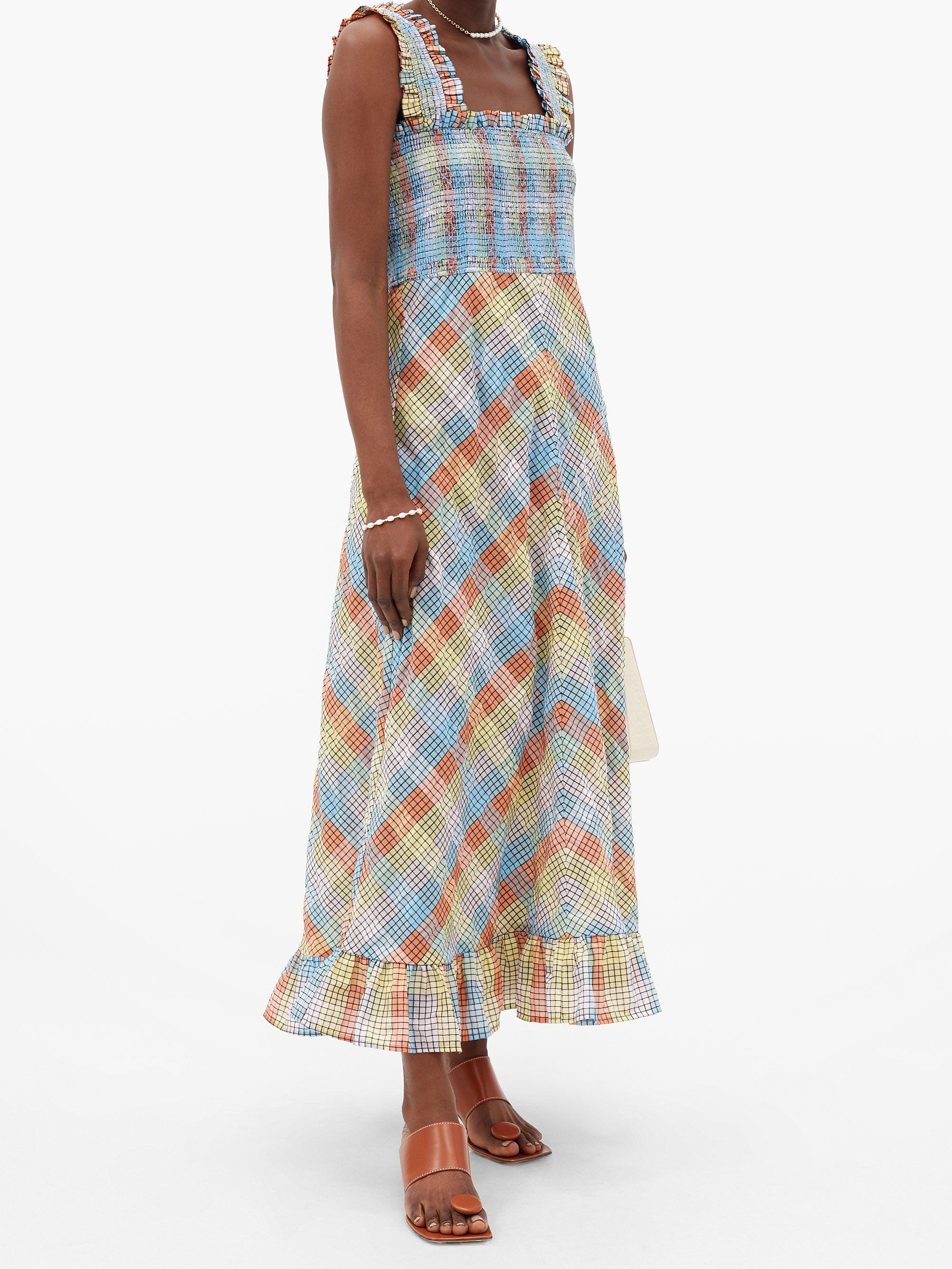 Ganni Cotton Maxi Dress In Multicolour in Blue - Save 39% - Lyst