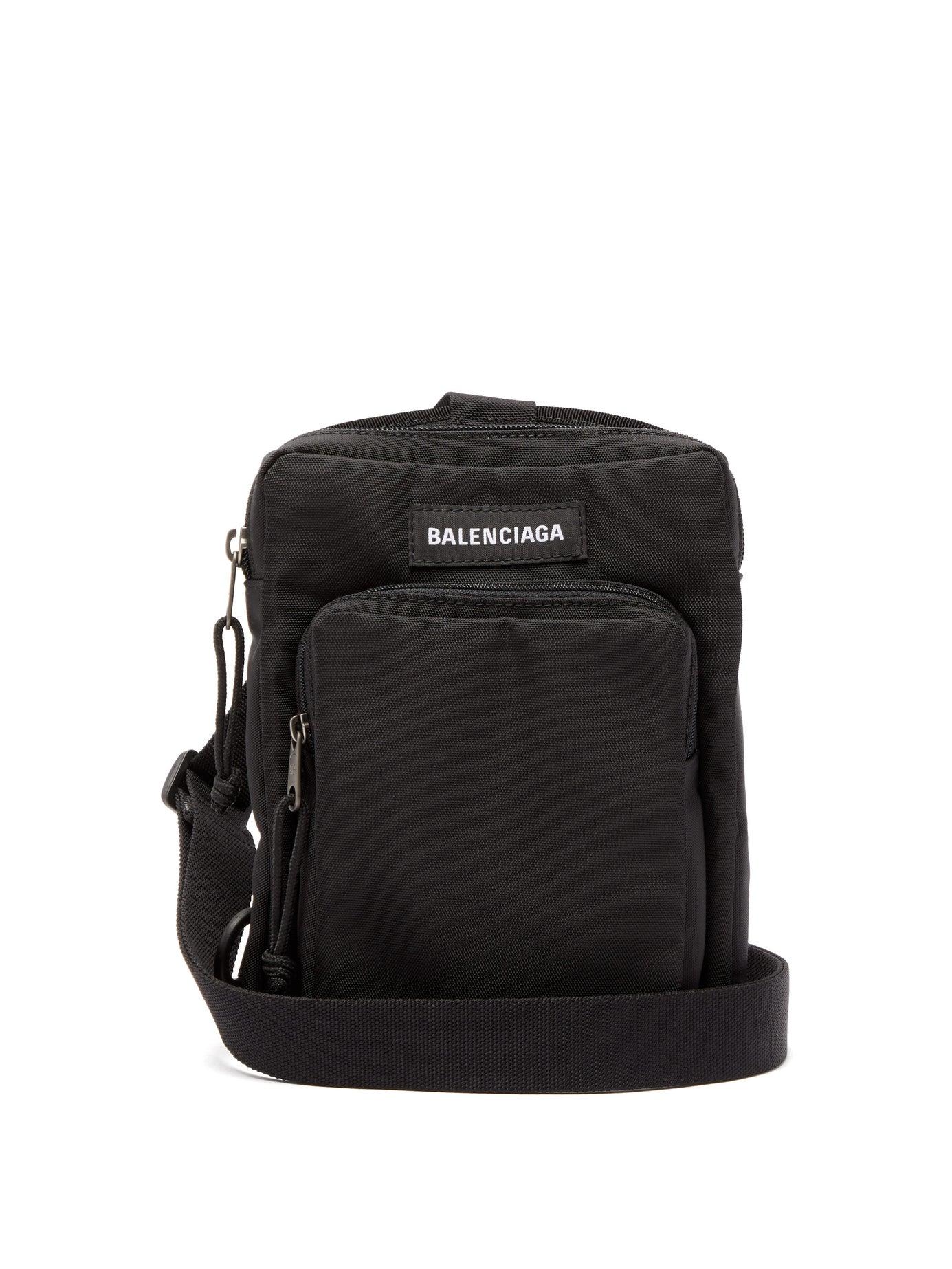 Balenciaga Logo-patch Canvas Cross-body Bag in Black for Men - Lyst