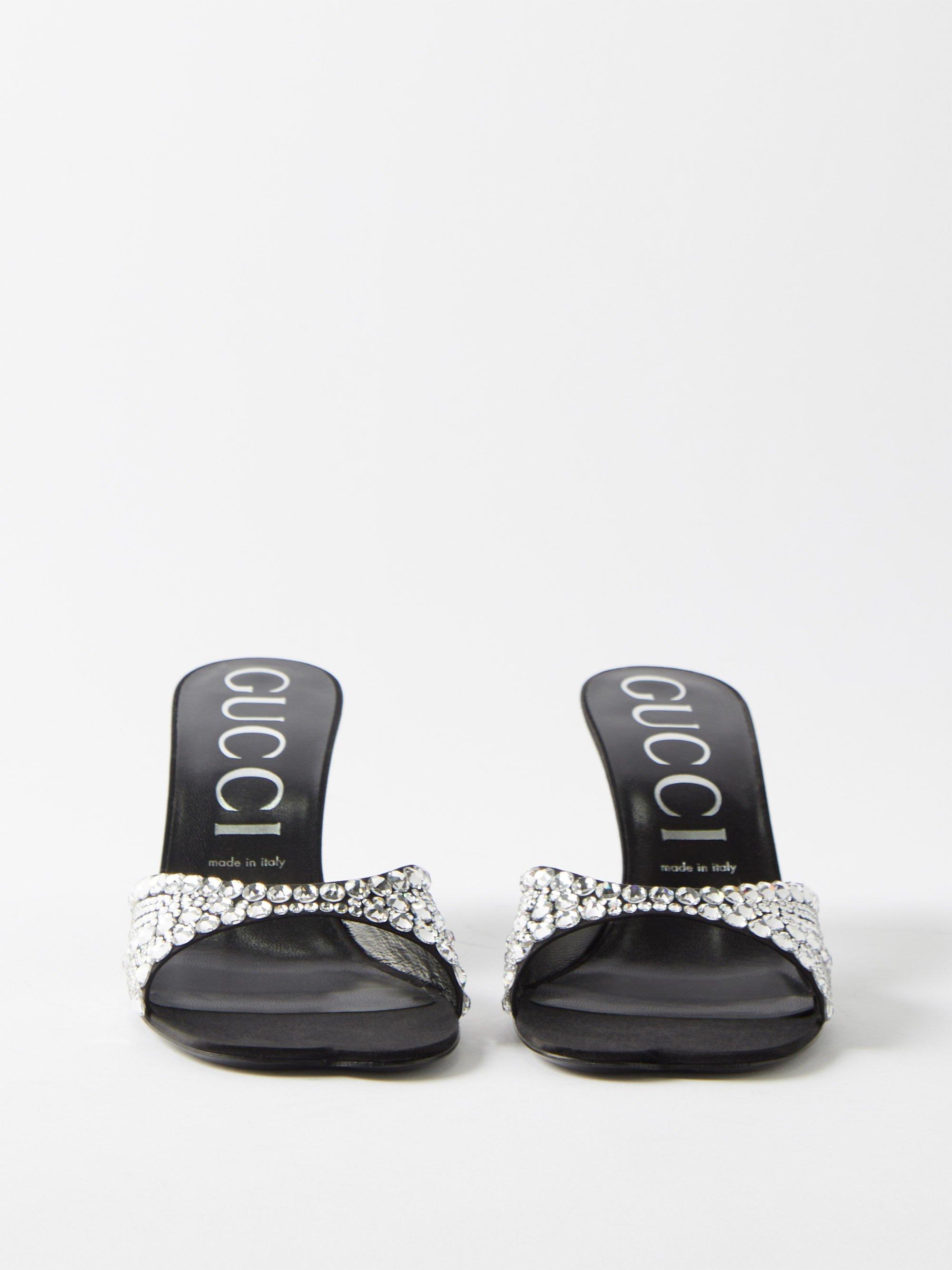 Gucci Crystal-embellished Satin Sandals in White | Lyst