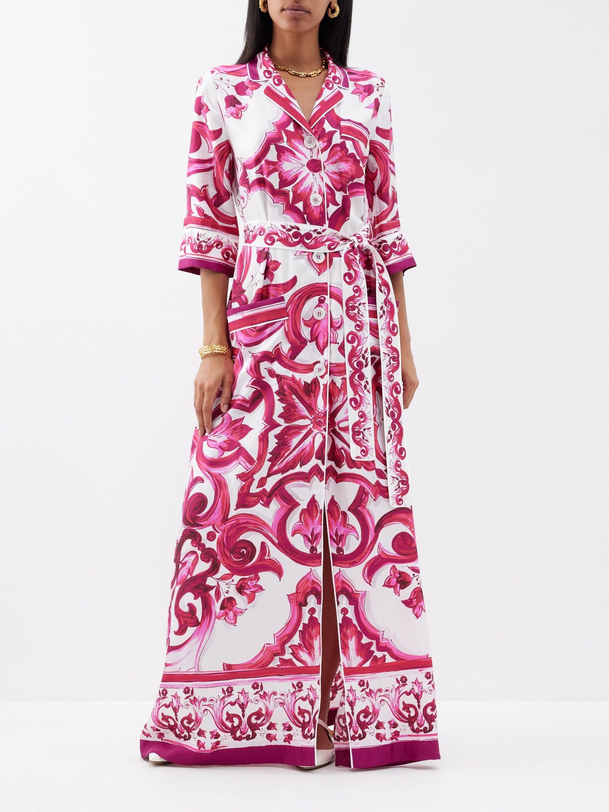 Dolce & Gabbana Majolica-print Silk-twill Shirt Dress in Pink | Lyst ...