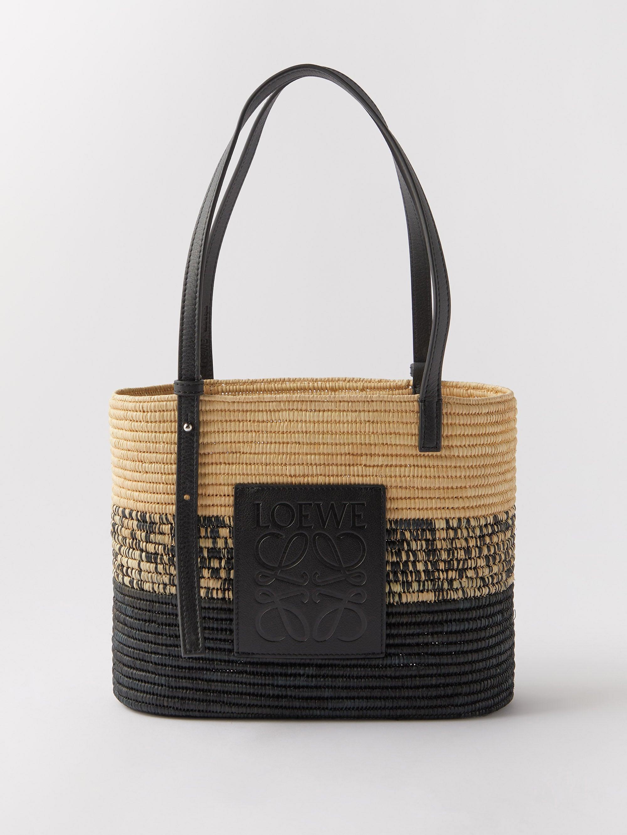 LOEWE Raffia Square Small Basket Tote Bag Ombre Black | FASHIONPHILE