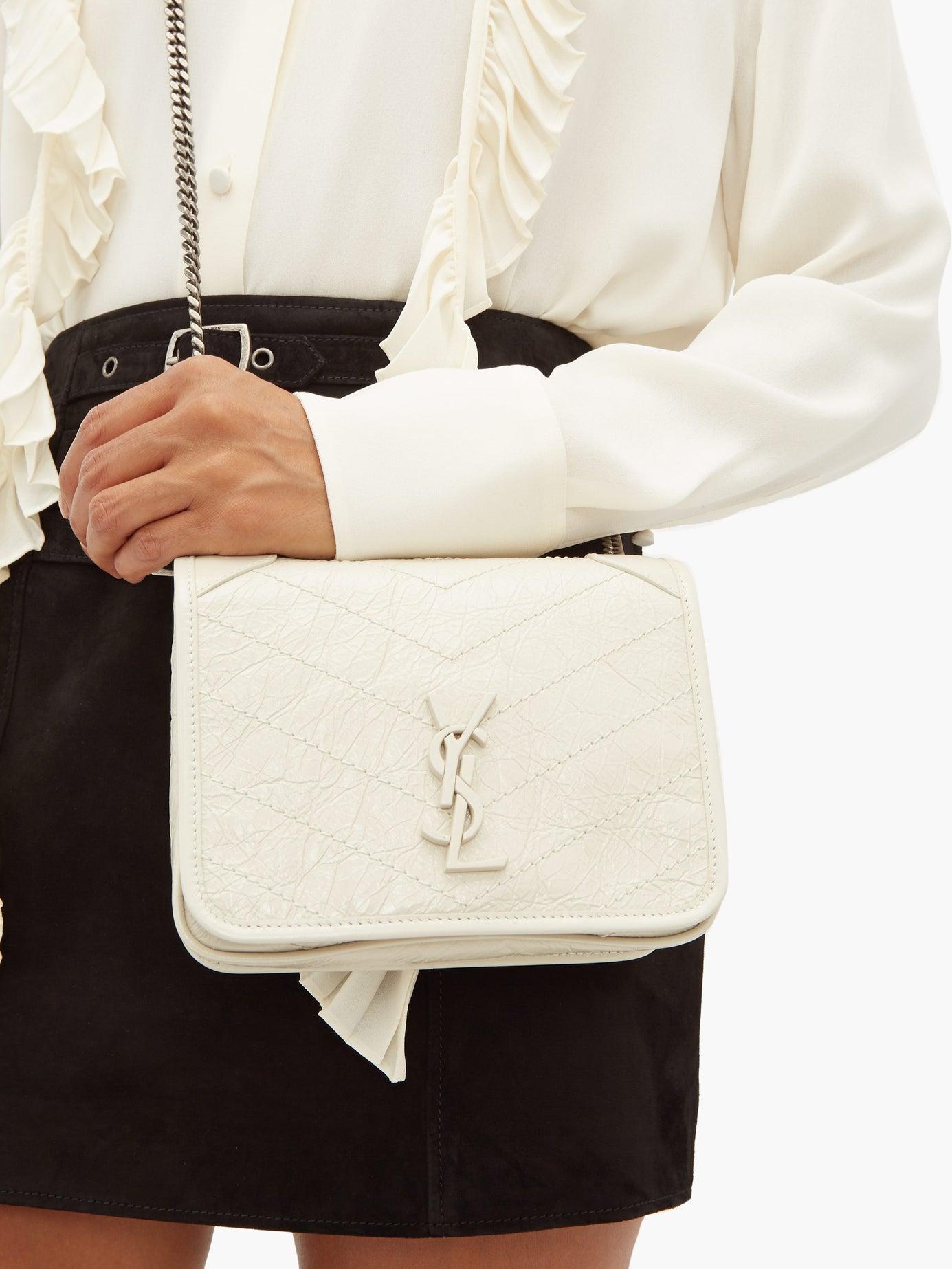 Saint Laurent Niki Mini Leather Cross-body Bag in White | Lyst