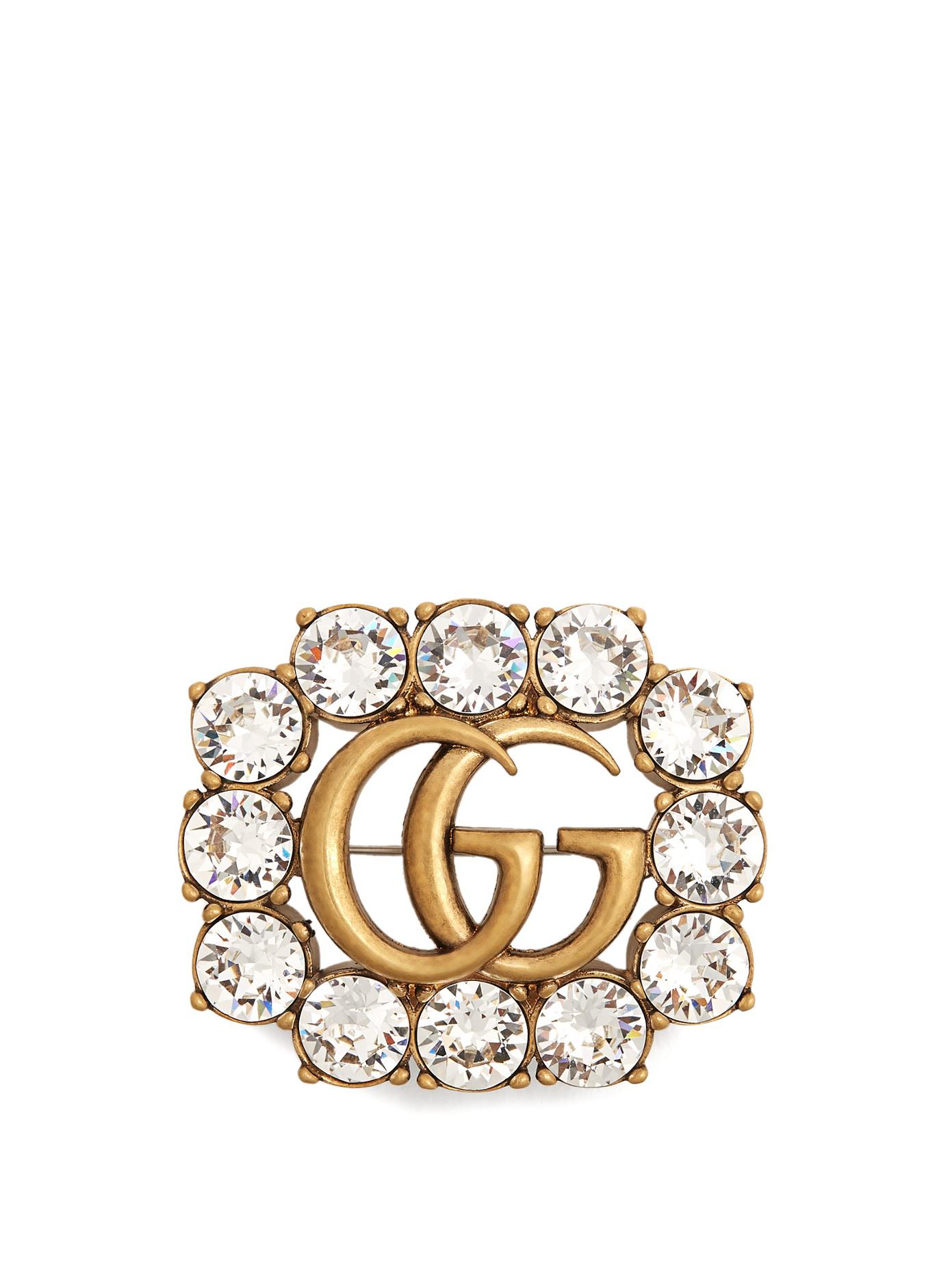 Gucci Crystalembellished Gg Brooch Lyst