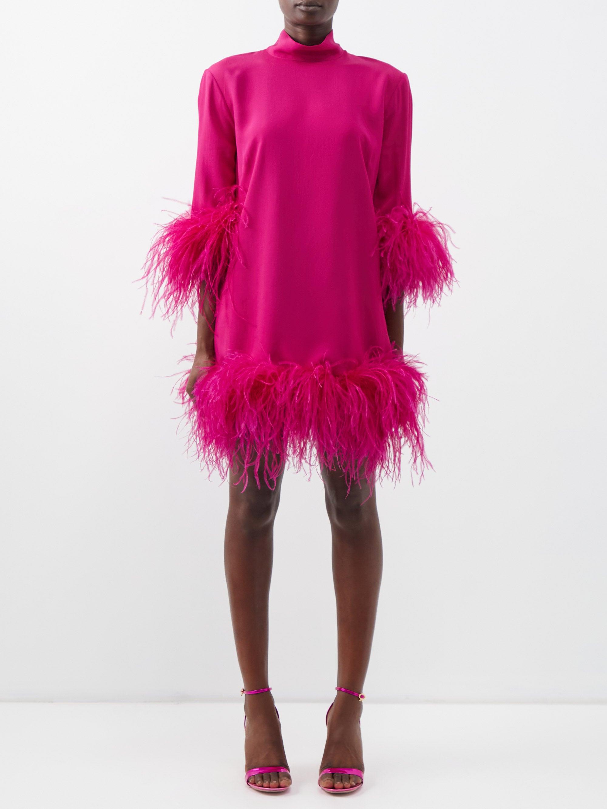 ‎Taller Marmo Gina Feather-trim Crepe Mini Dress in Pink | Lyst Canada