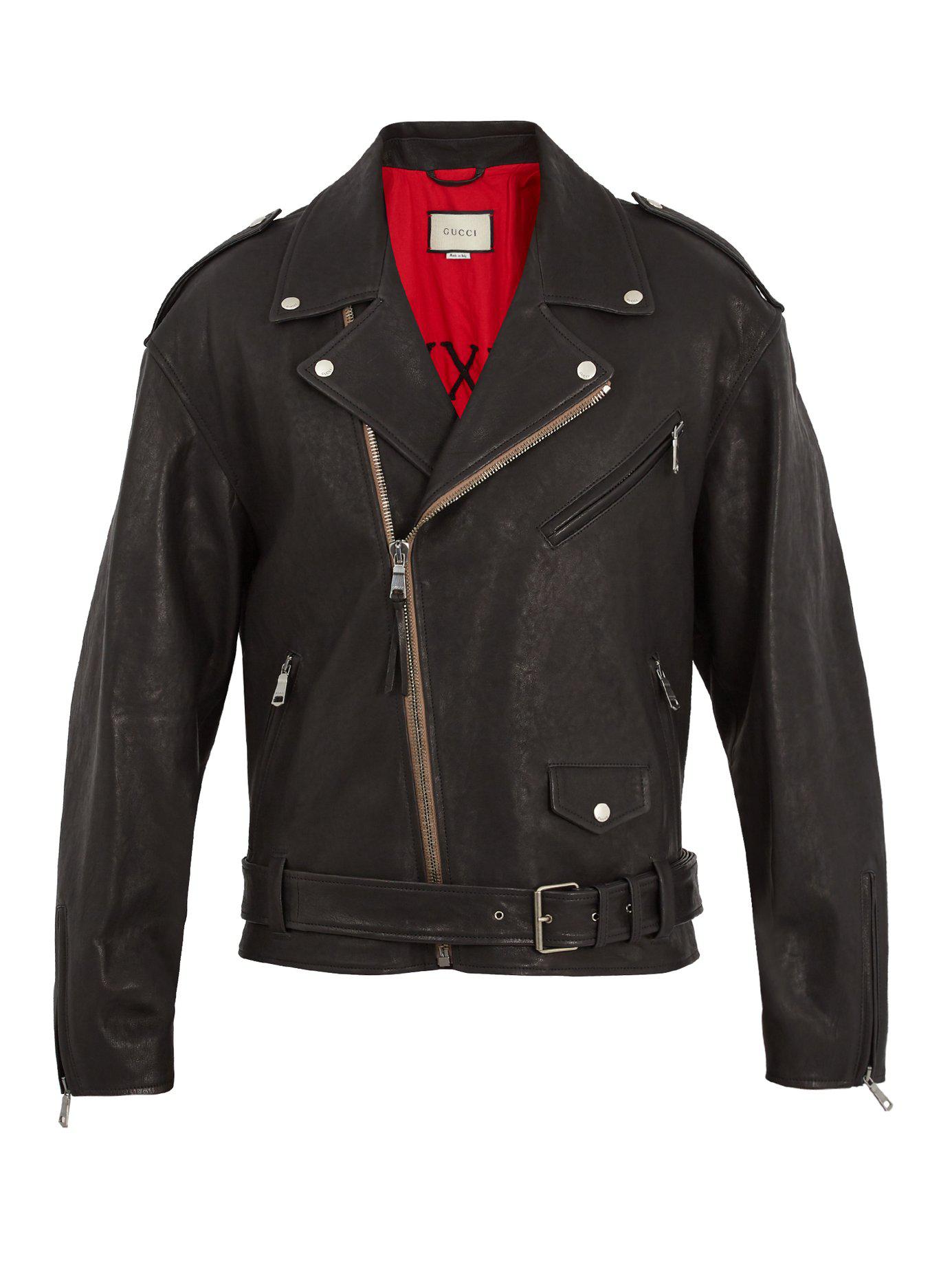 Gucci Dragon Appliqué Leather Jacket in Black for Men | Lyst