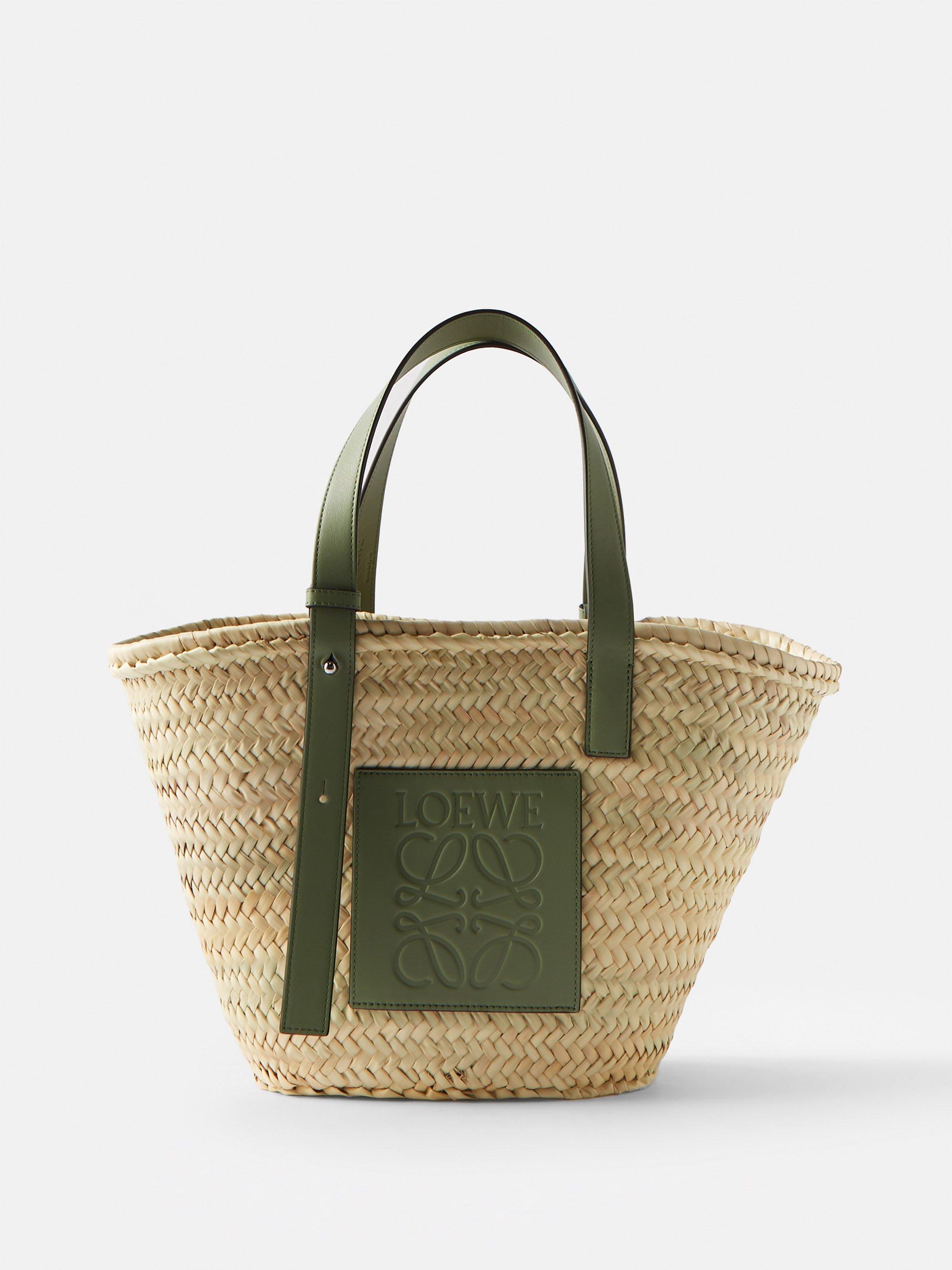 Loewe Anagram-logo Medium Leather-trim Raffia Basket Bag in Natural | Lyst