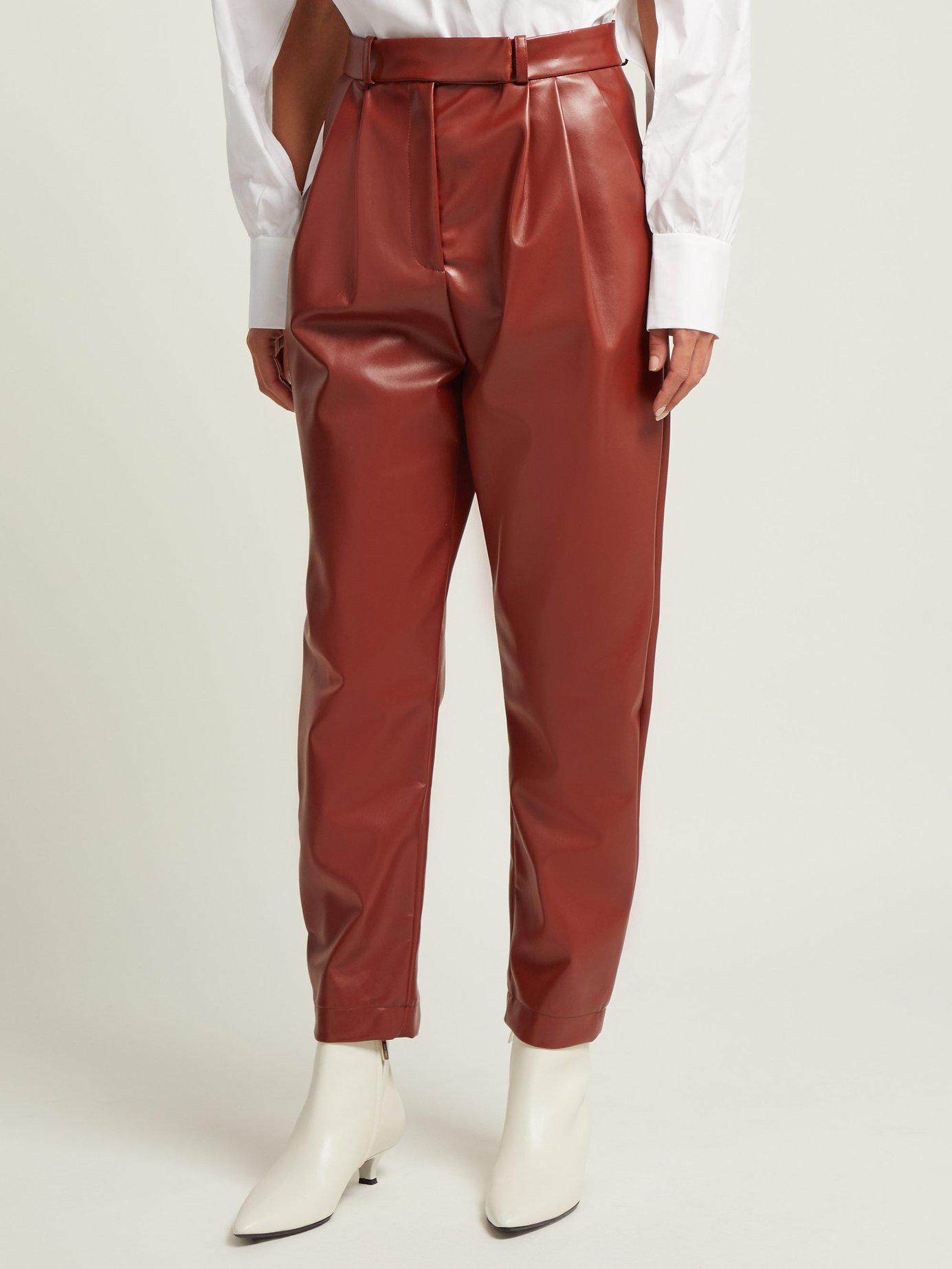 burgundy faux leather trousers