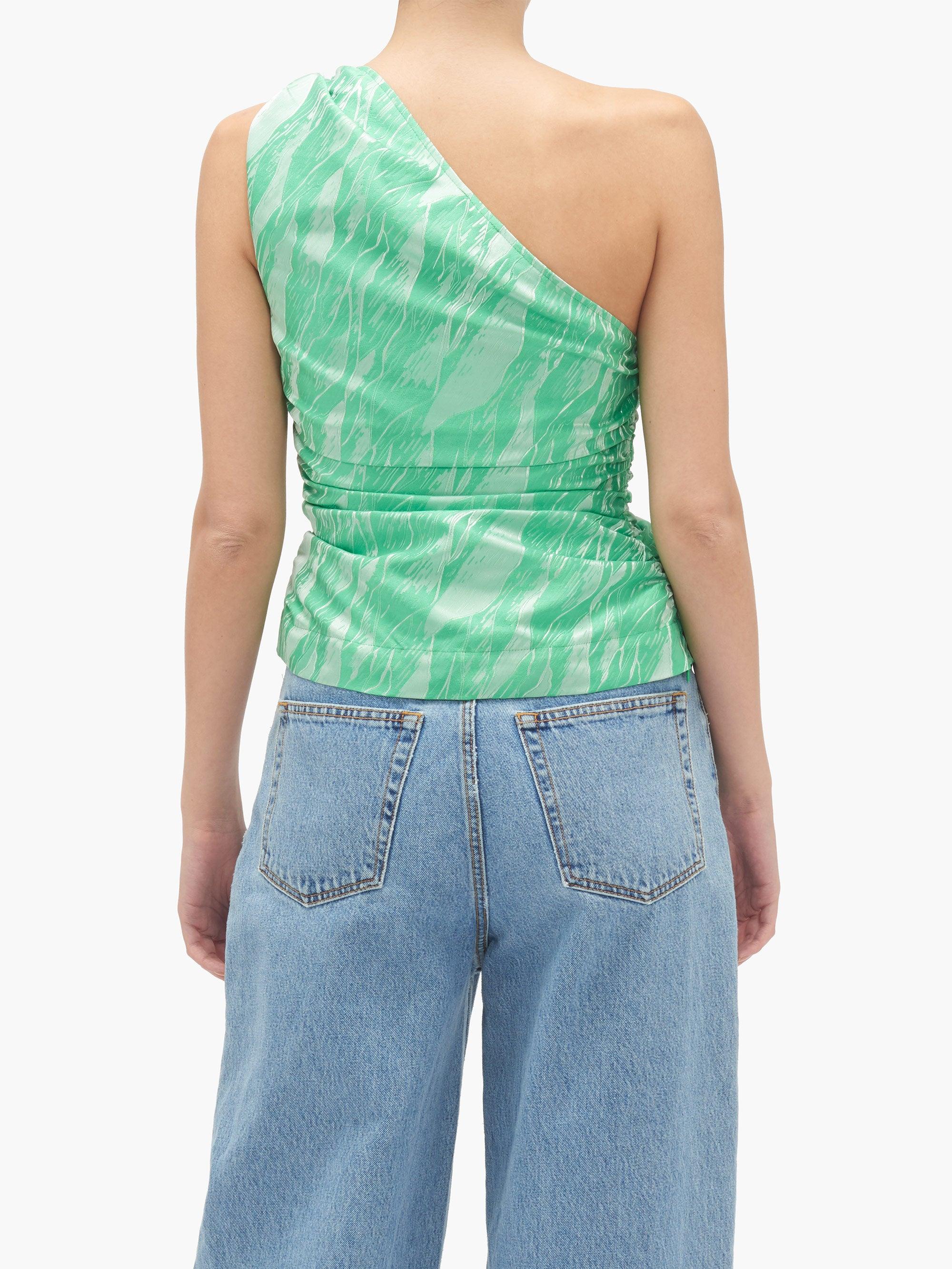 Ganni One-shoulder Satin-jacquard Top 