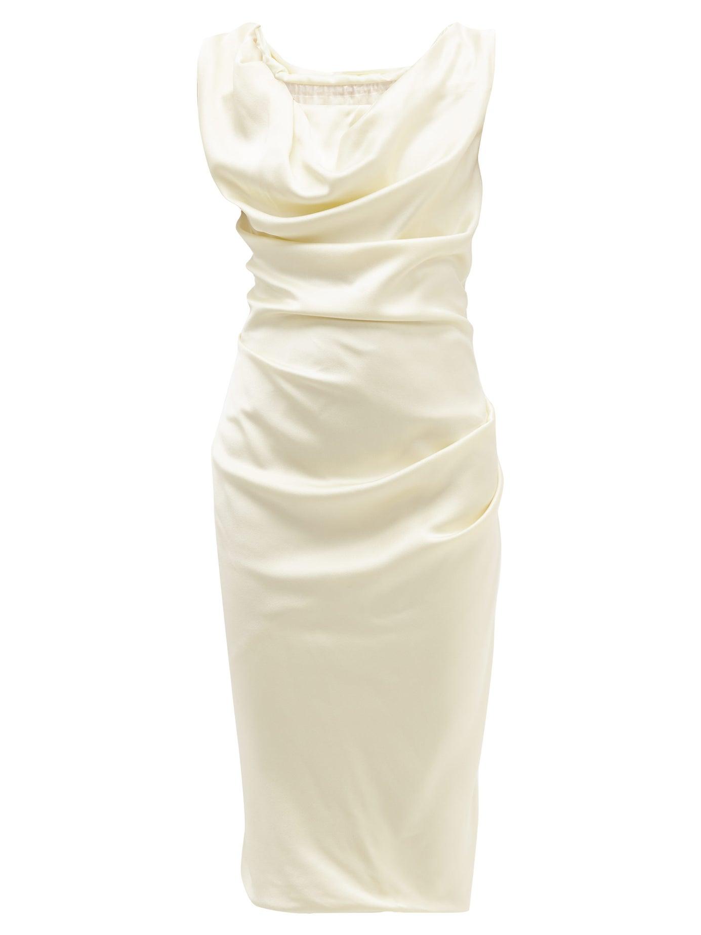 Vivienne Westwood Ginnie Draped Satin Midi Pencil Dress in White | Lyst