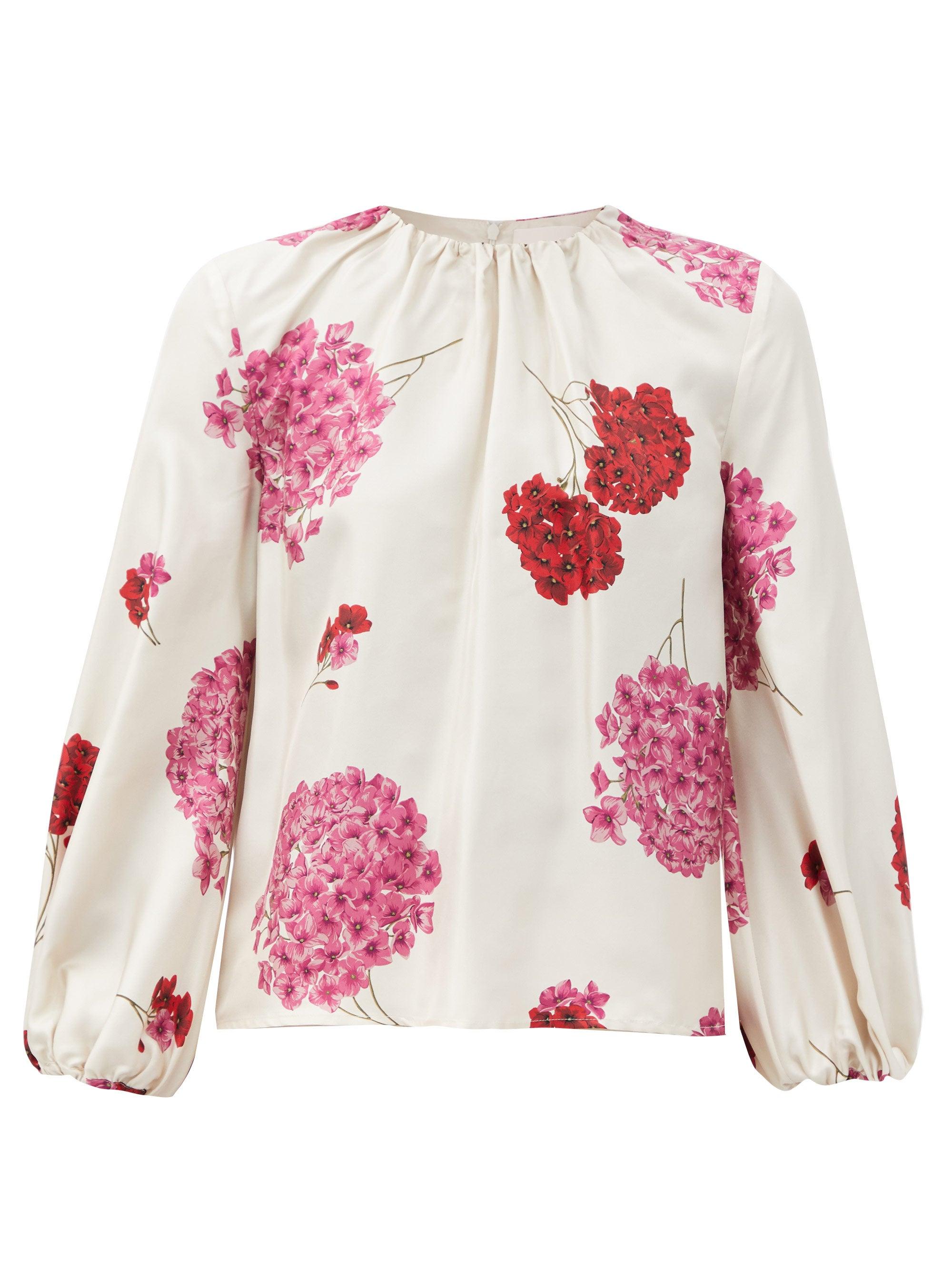 LaDoubleJ Charming Gathered Floral-print Silk-faille Blouse - Lyst