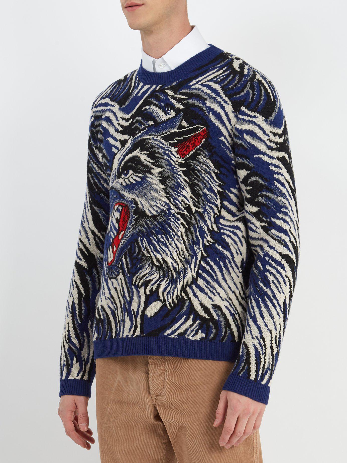 gucci blue wolf sweater