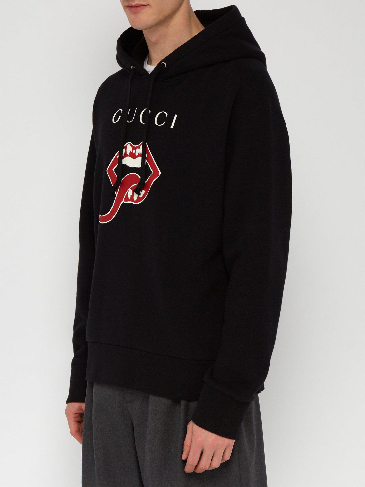 Gucci Cotton Lips Hooded Sweatshirt in Black for Men | Lyst