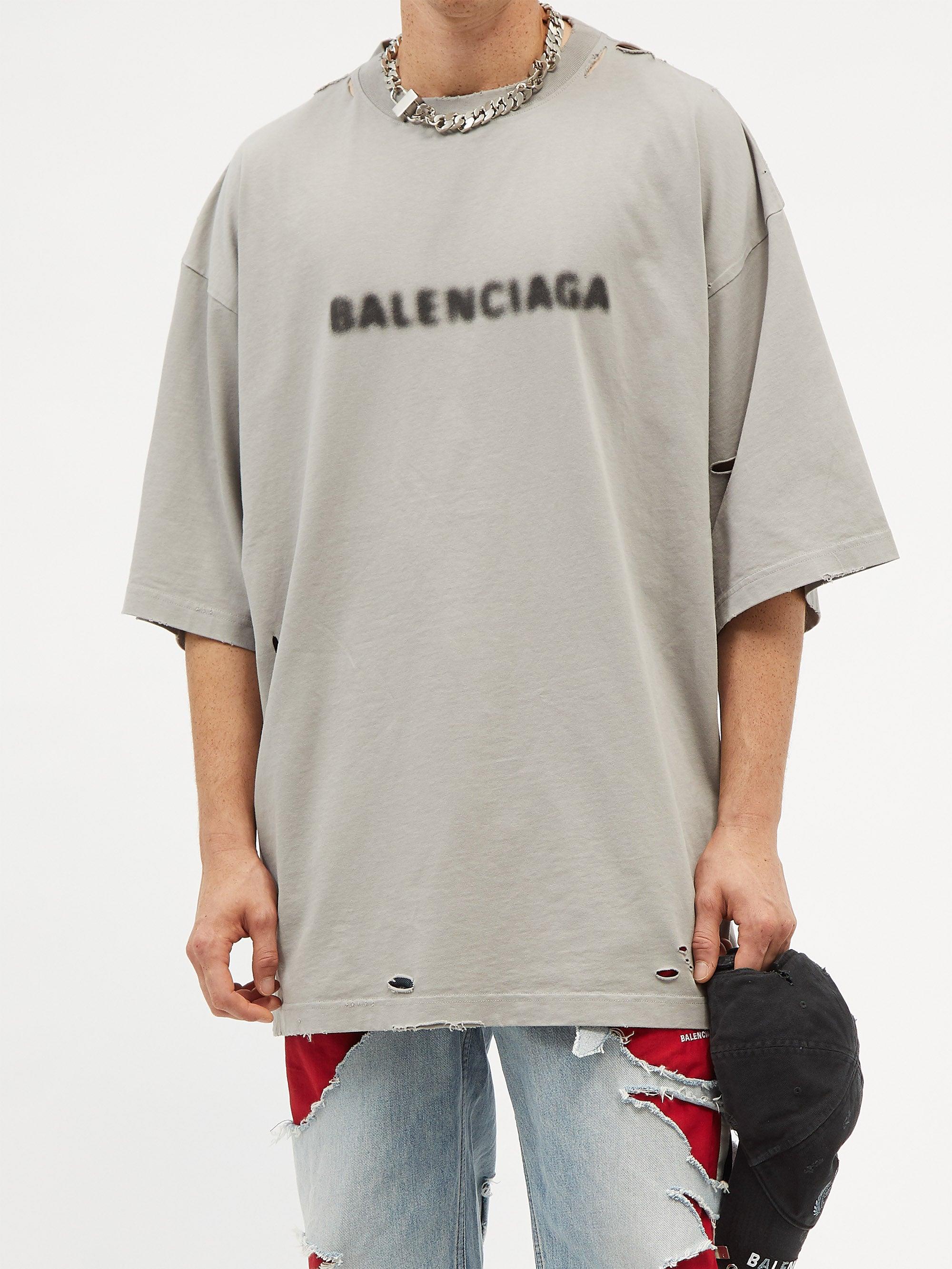 Balenciaga Oversized Logo-print Cotton-jersey T-shirt in Gray for Men