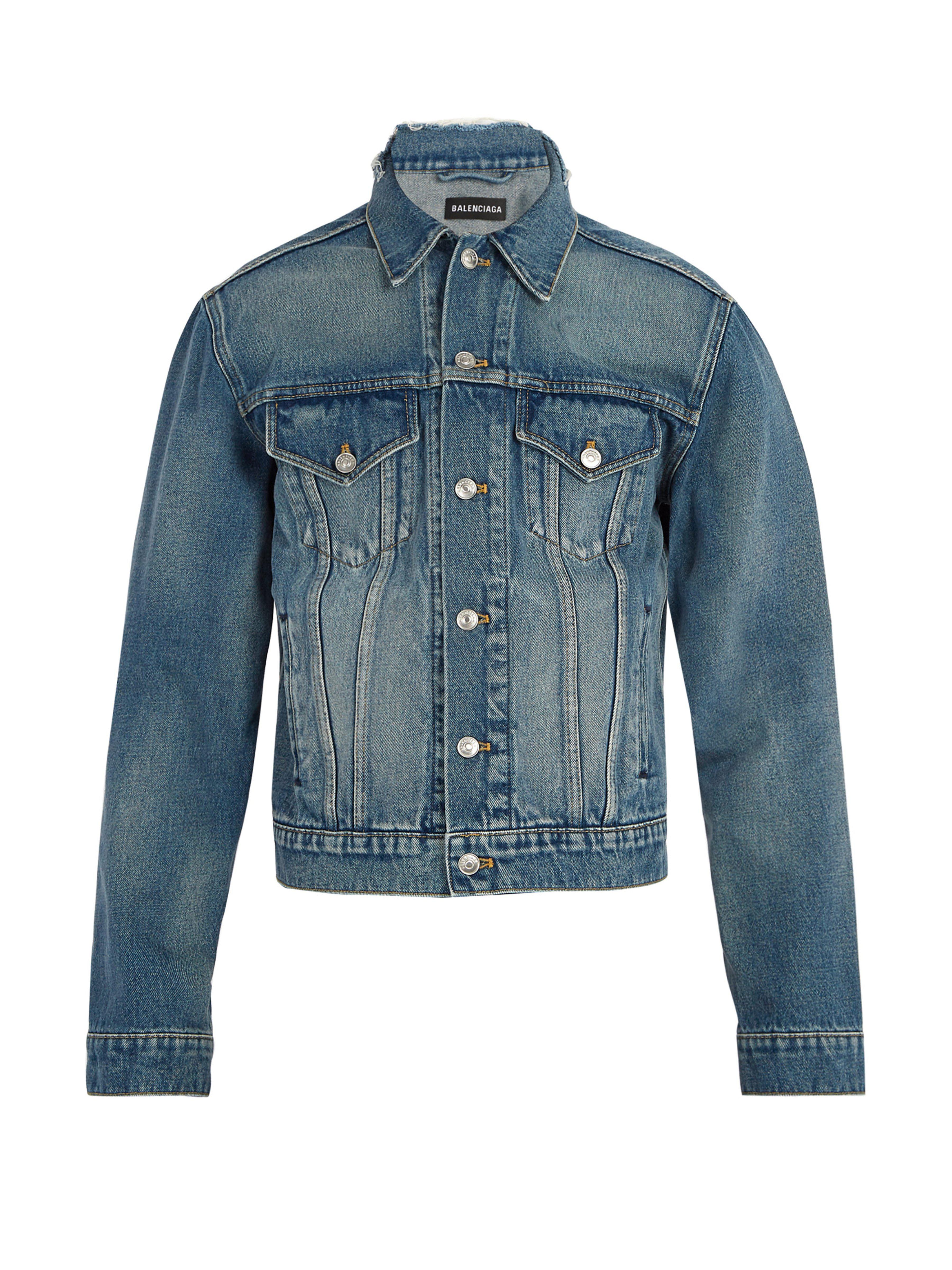 Balenciaga Slim Fit Logo Embroidered Denim Jacket in Blue for Men - Lyst