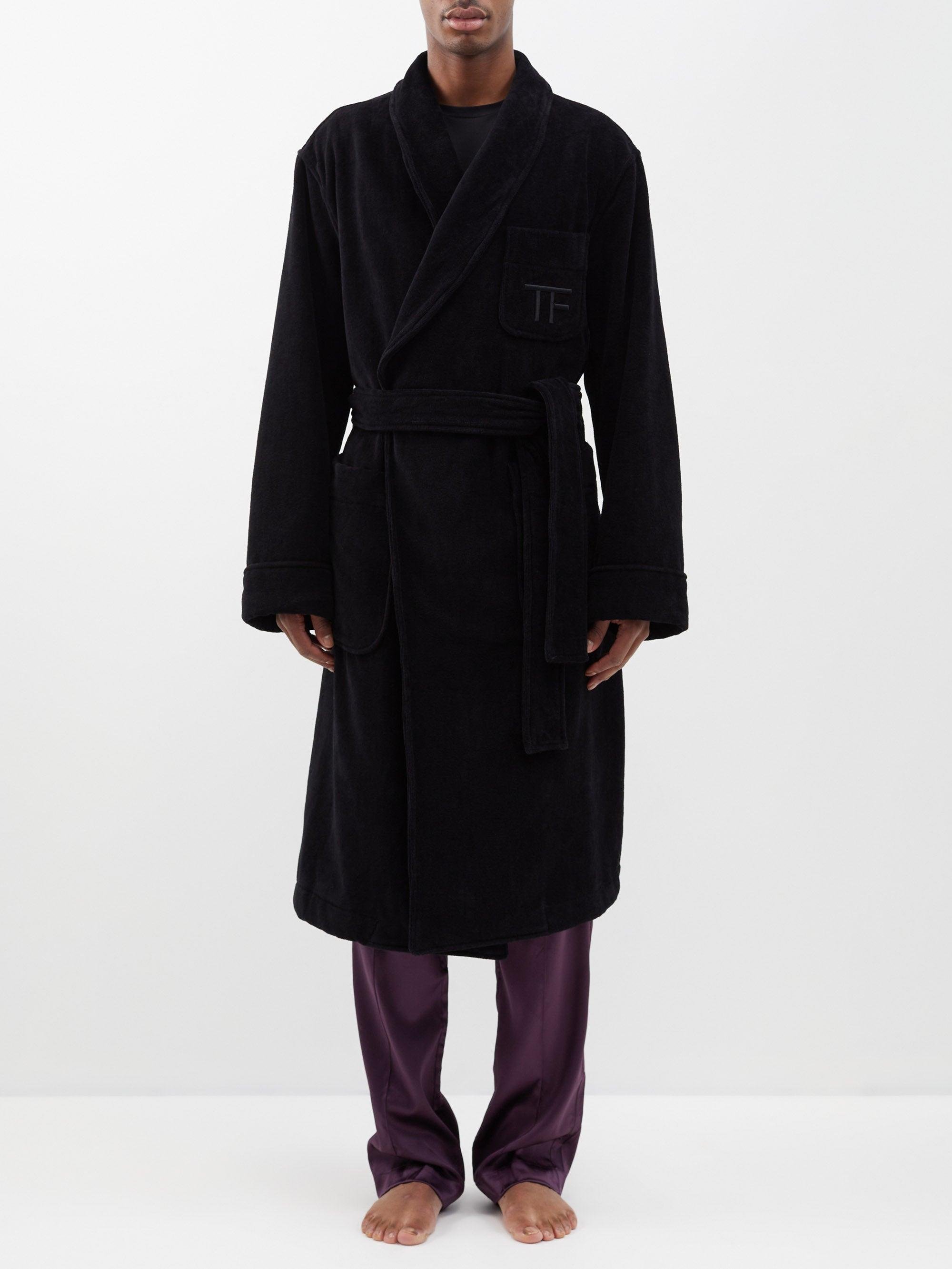 Tom Ford Logo-embroidered Cotton-towelling Robe in Black for Men | Lyst