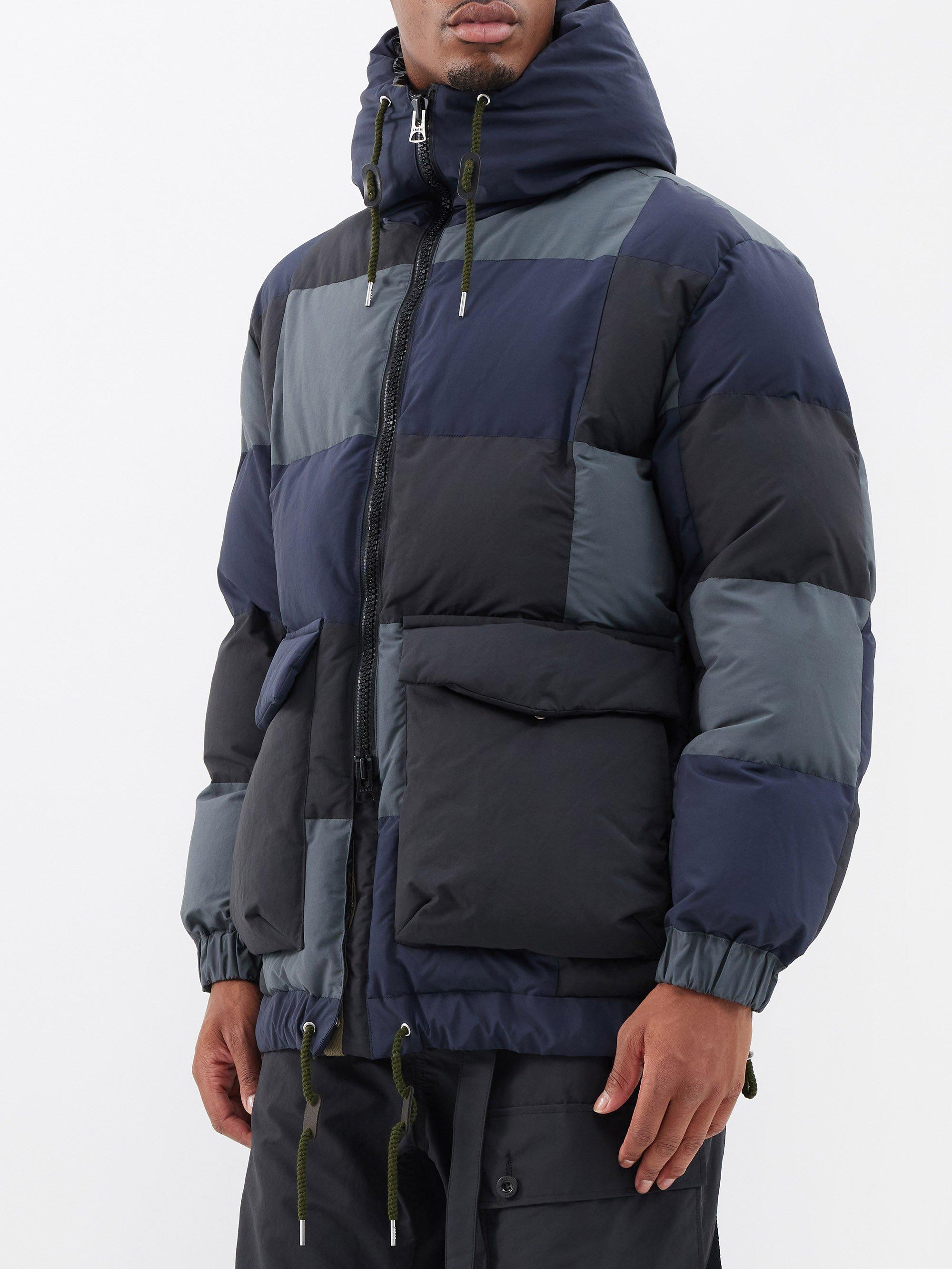 Sacai Patchwork Strapped Puffer Jacket in Blue for Men | Lyst