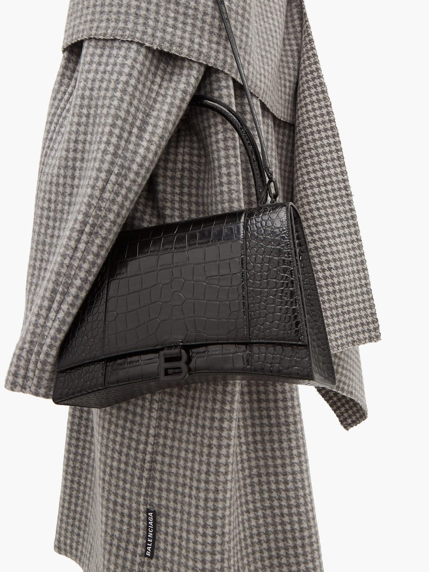 Balenciaga Hourglass Medium Crocodile Embossed Leather Bag in Black | Lyst
