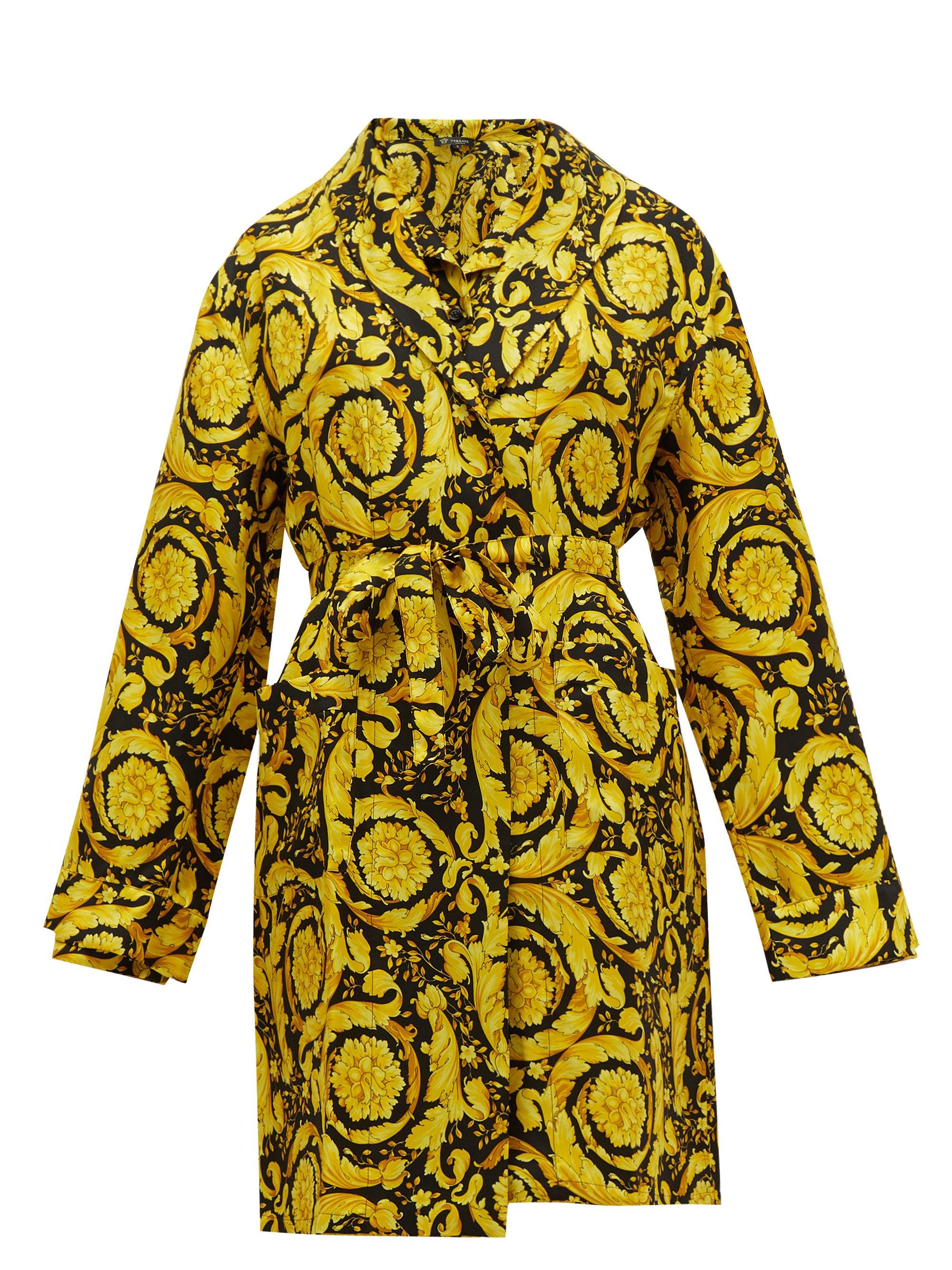 Versace Baroque-print Silk-twill Robe in Yellow - Lyst