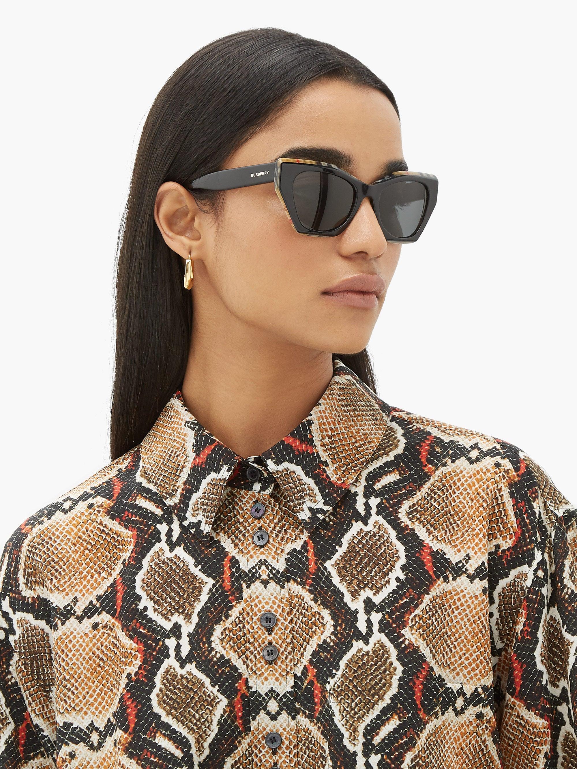 Burberry Vintage-check Cat-eye Acetate Sunglasses in Black | Lyst