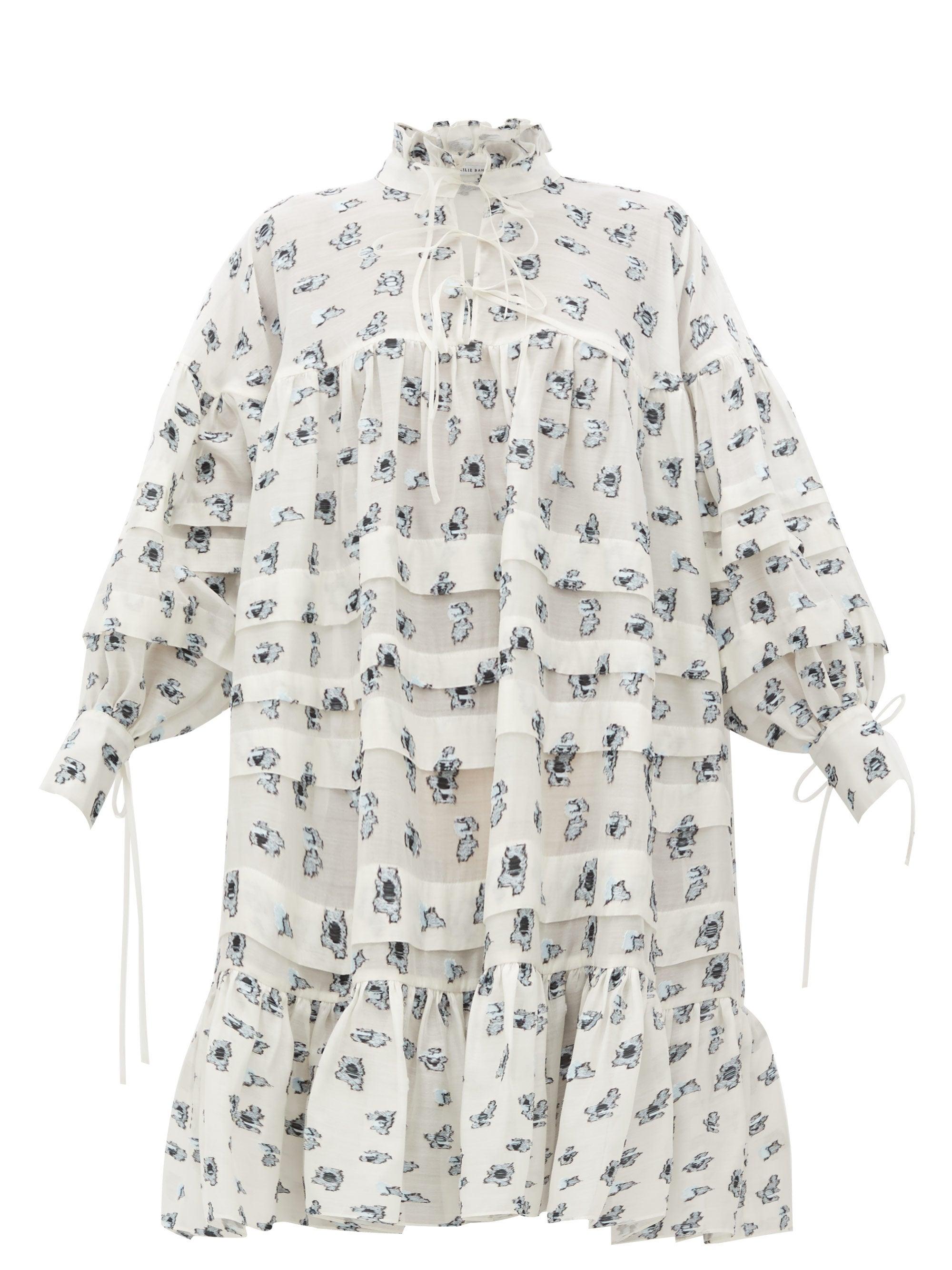 Cecilie Bahnsen Macy Oversized Pleated Rose Fil-coupé Shirt Dress in White - Lyst