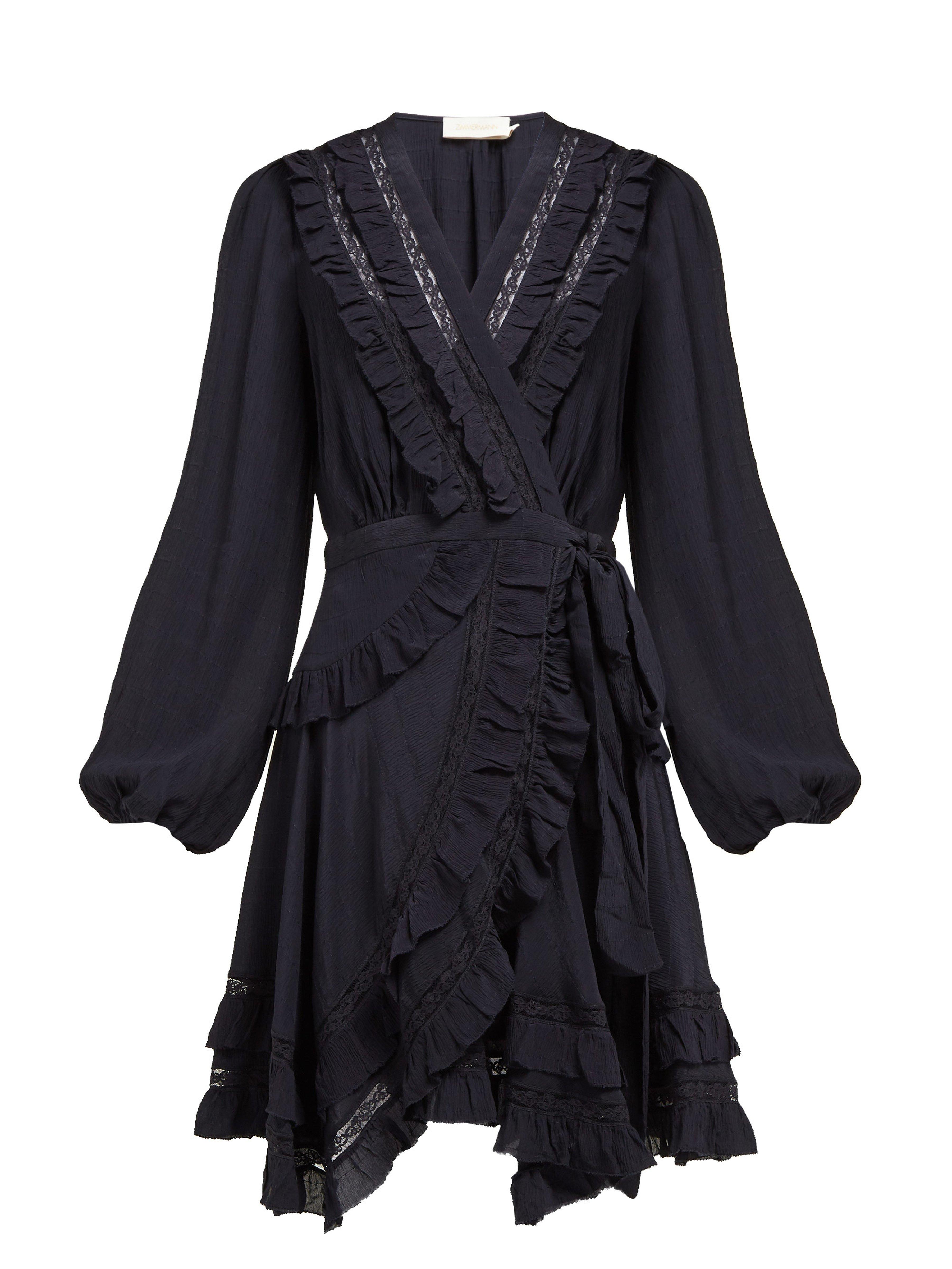 Moncur Frill Trimmed Silk Wrap Dress