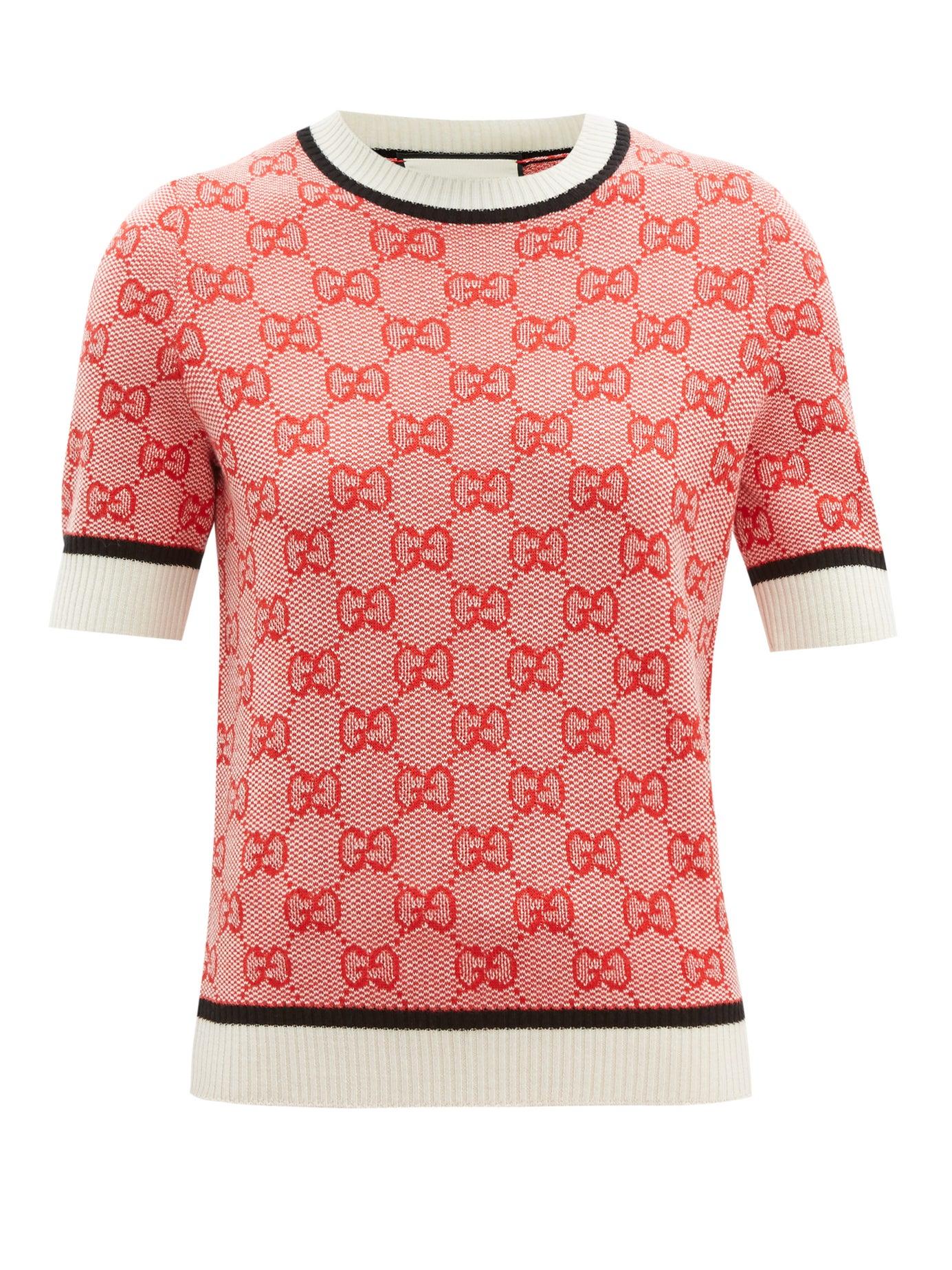Gucci Wool GG Knit Top in Red/White (Red) - Lyst