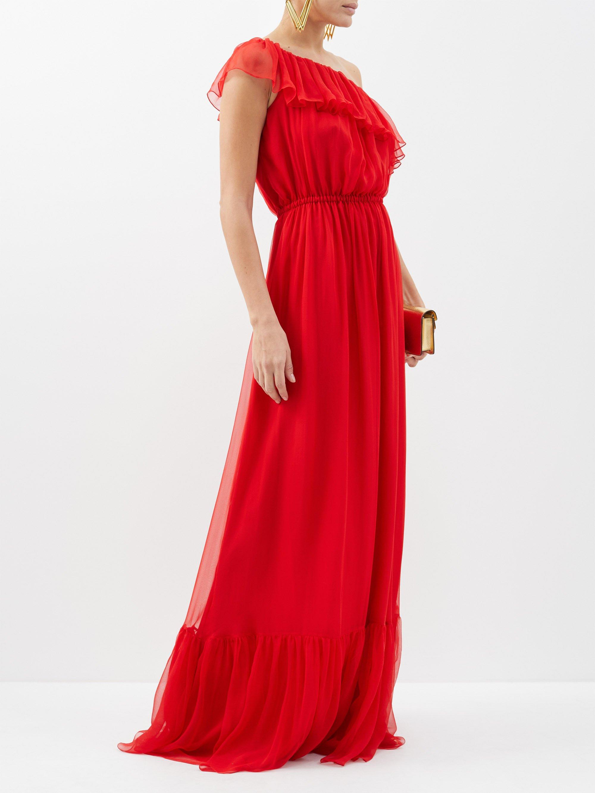 Gucci One-shoulder Silk Gown in Red | Lyst