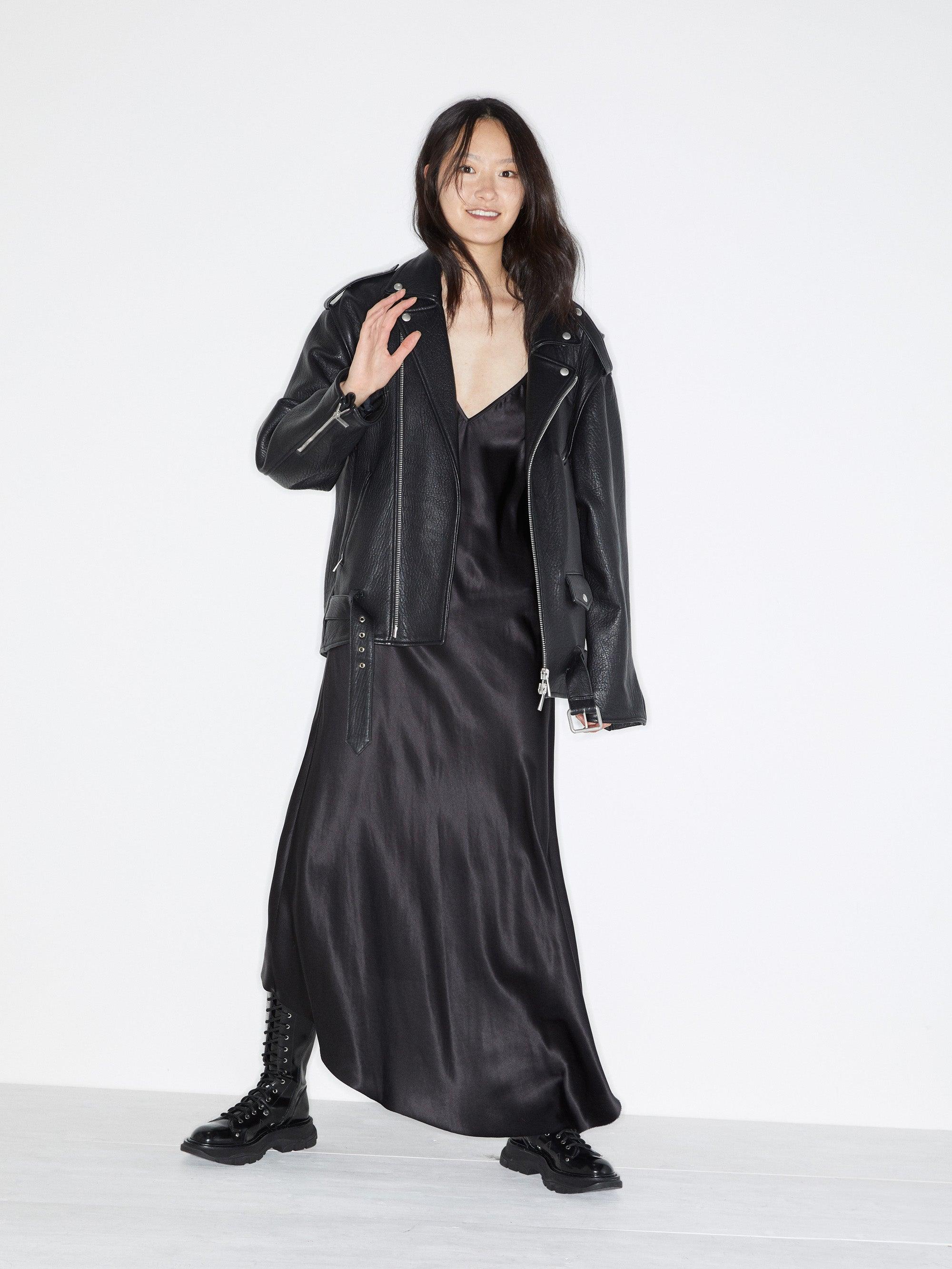 oversized leather moto jacket