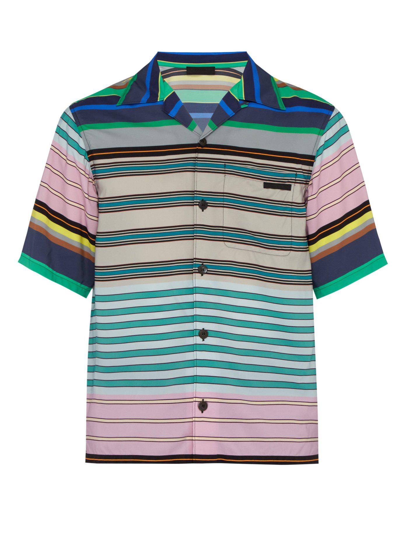 Prada Pongee Striped Bowling-shirt for Men - Lyst