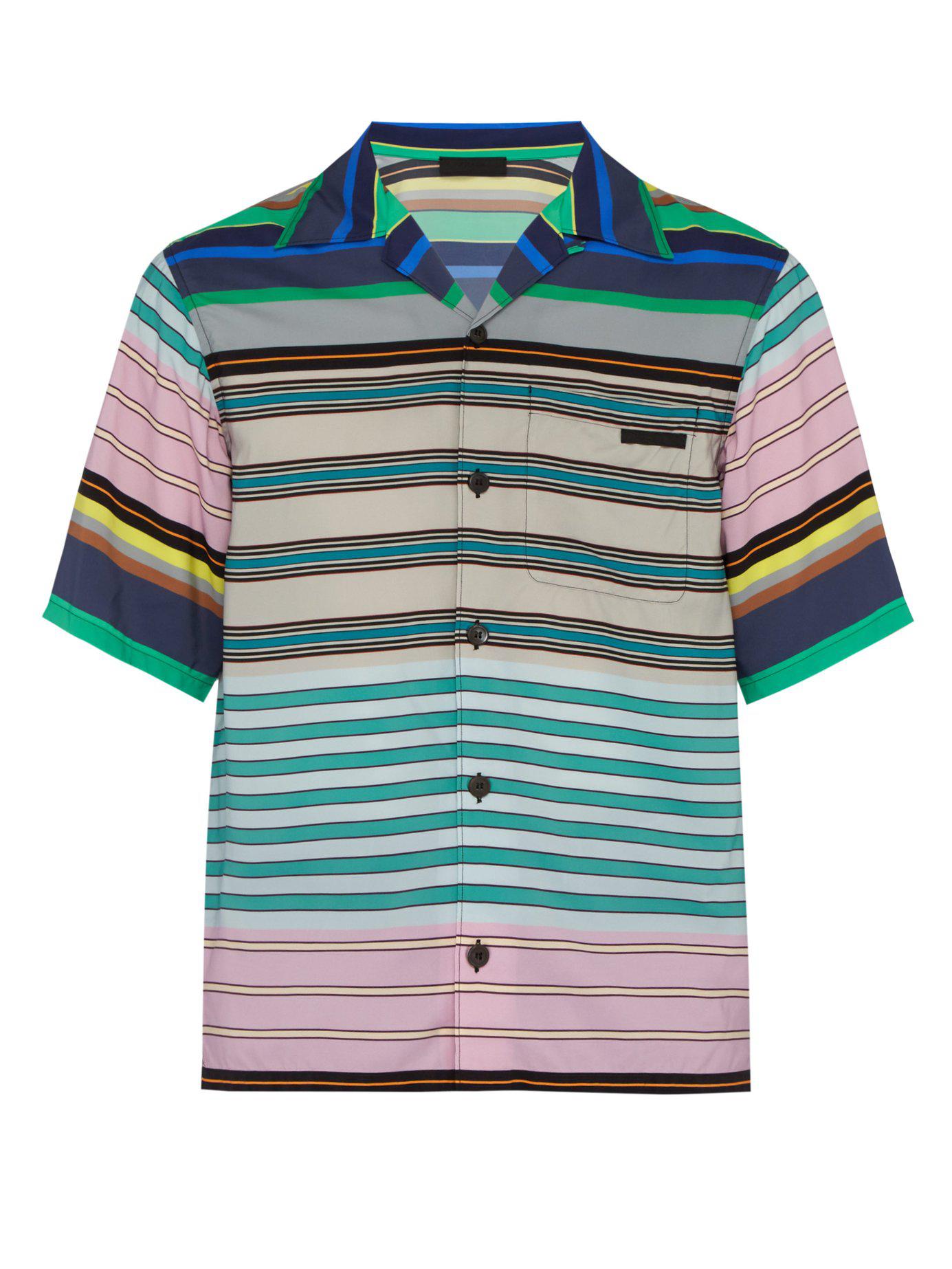 Prada Pongee Striped Bowlingshirt for Men Lyst