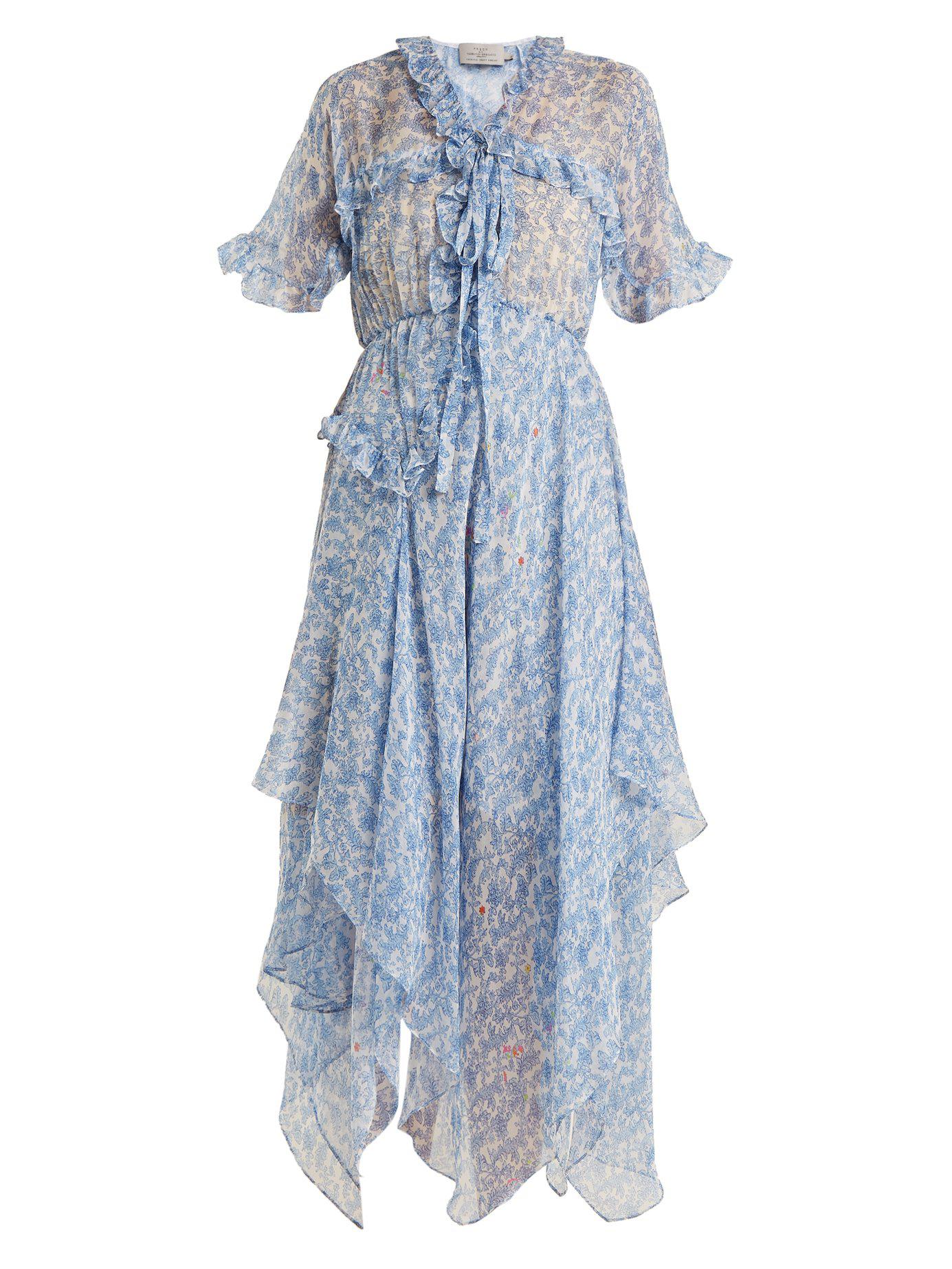 Robe En Mousseline De Soie A Imprime Fleuri Lilou Soie Preen By Thornton Bregazzi En Coloris Bleu Lyst