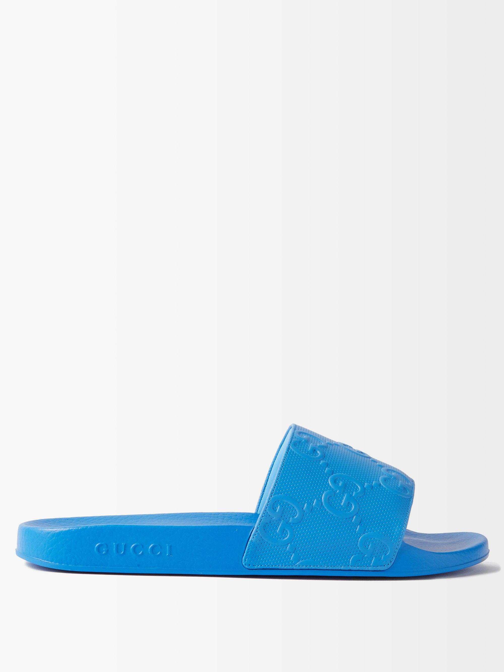 Gucci GGembossed Rubber Slides in Blue for Men Lyst