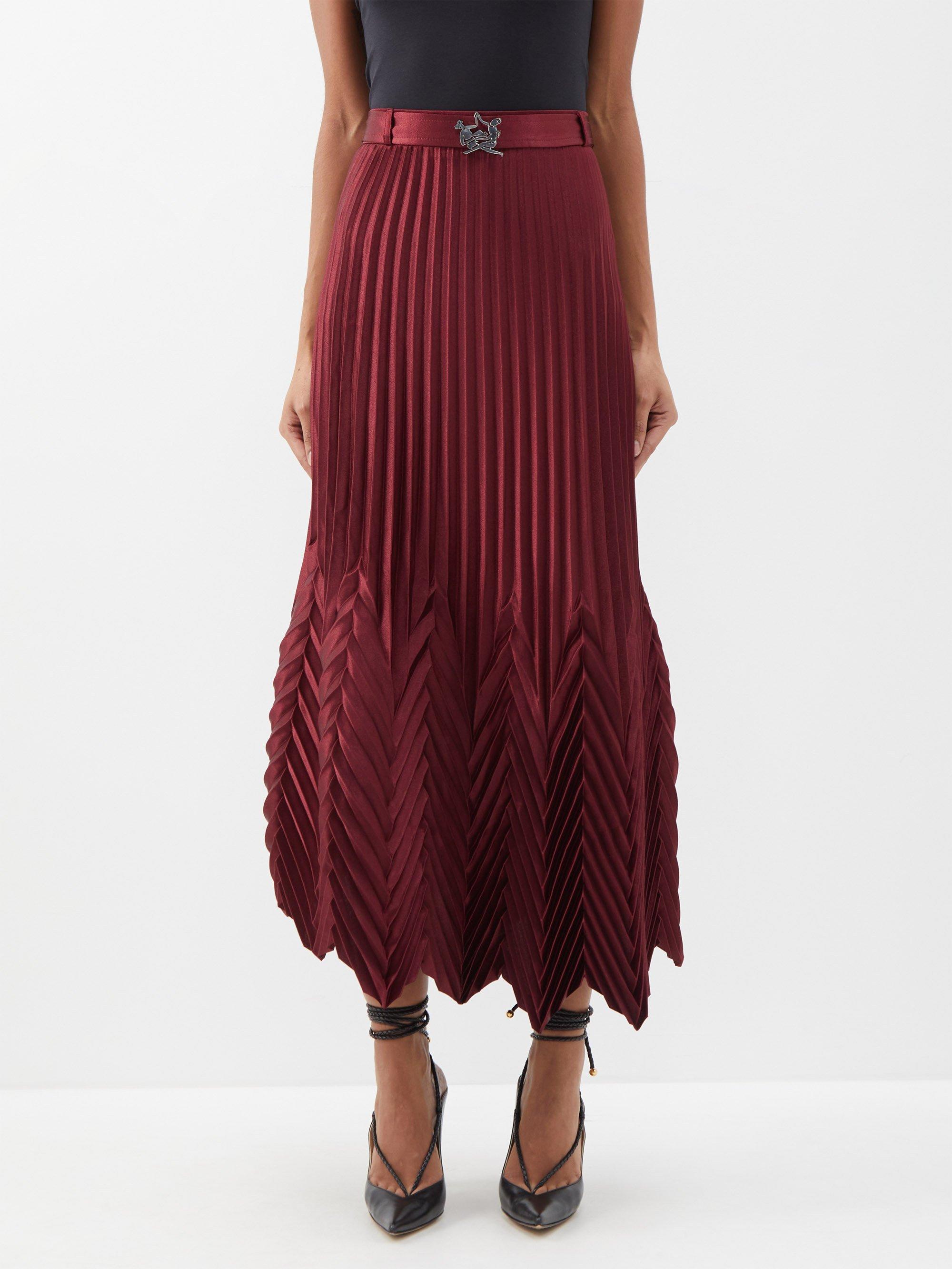 Thebe Magugu Logo-plaque Pleated Satin Skirt in Red | Lyst