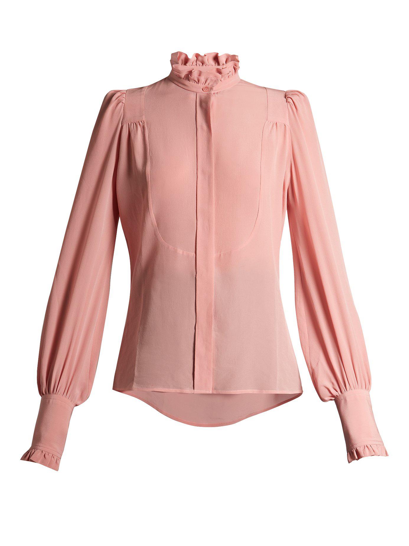 Isabel Marant Sloan Ruffled High-neck Blouse in Light Pink (Pink) - Lyst