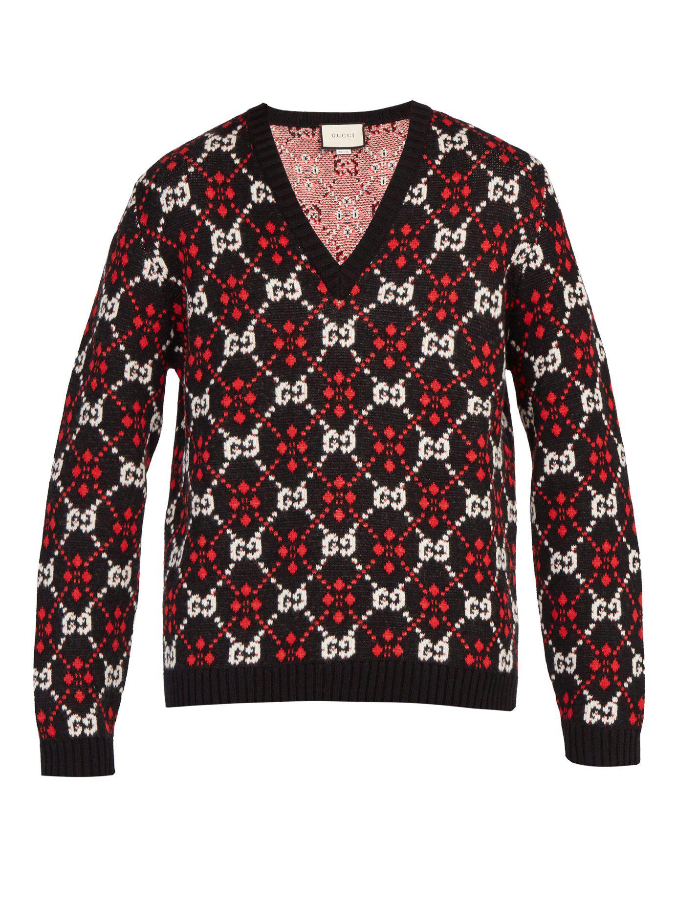 Gucci Gg Supreme V Neck Cotton Blend Sweater in Black for Men - Lyst