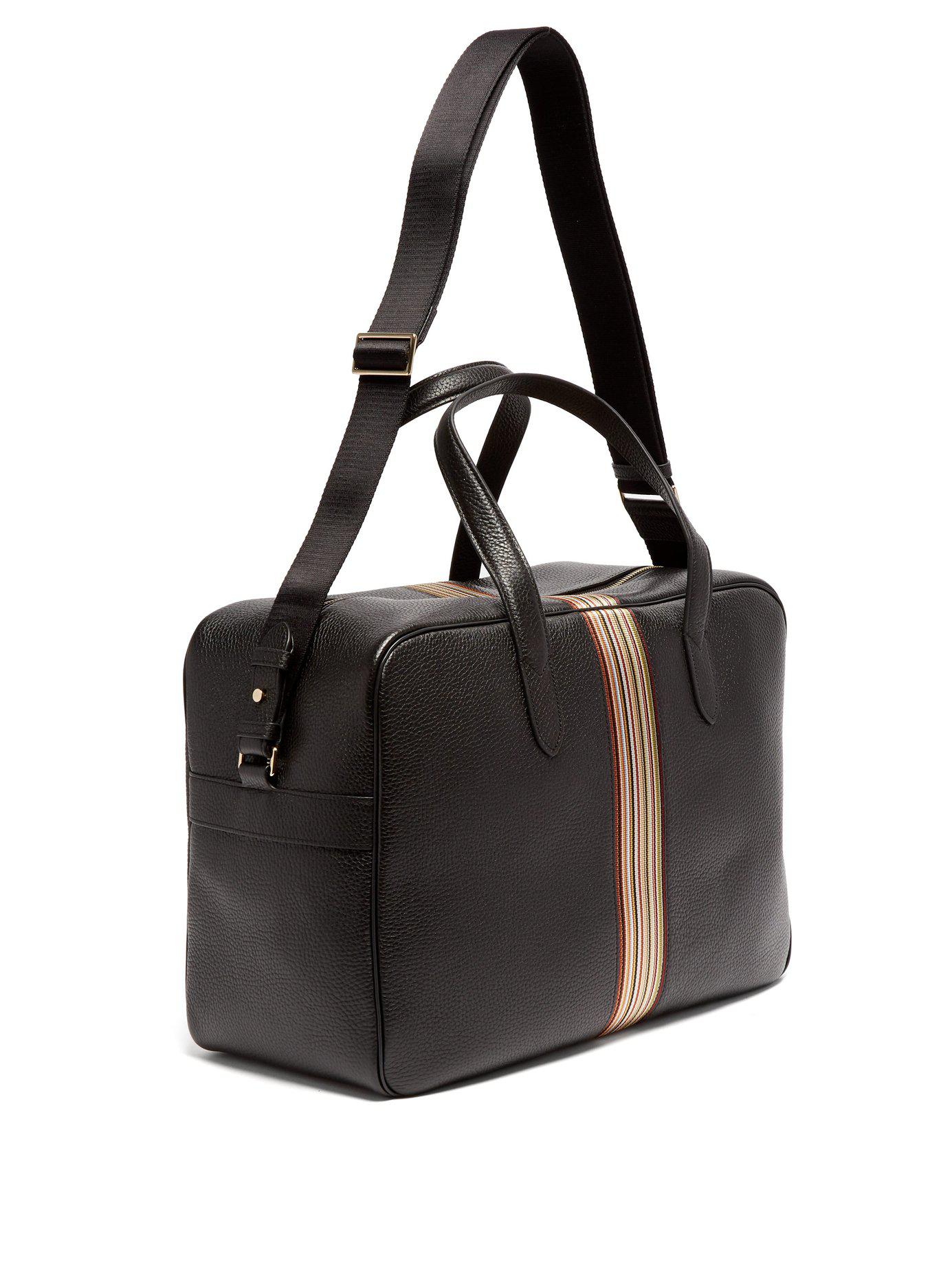 Paul Smith Men's Black Leather Signature Stripe Messenger Bag IUCN Water