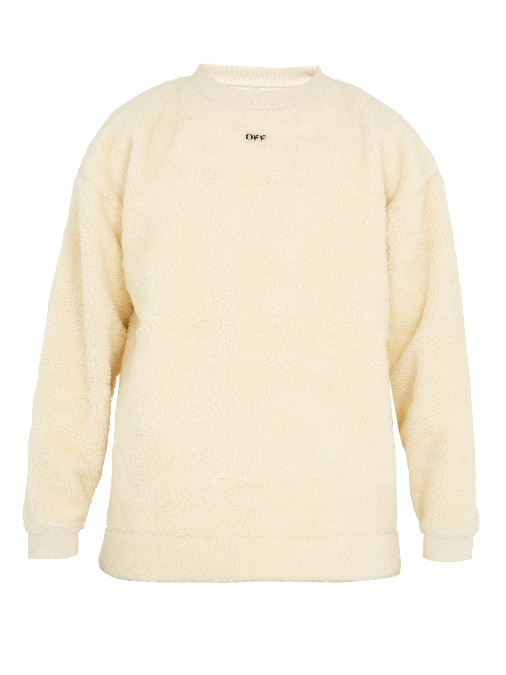 Off-White c/o Virgil Abloh Text-print Faux-shearling Sweatshirt in Natural  for Men | Lyst