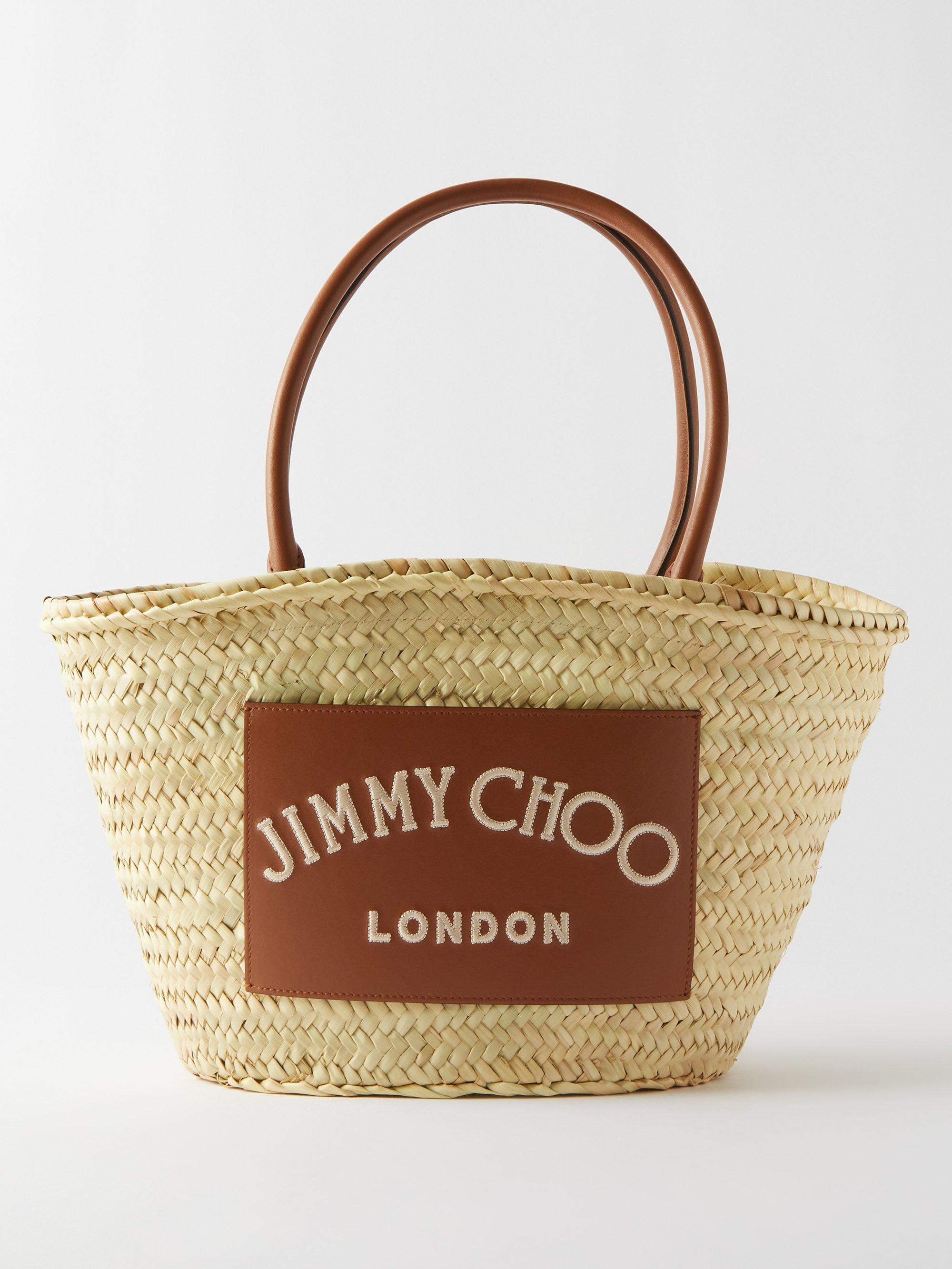 Jimmy Choo Beach Raffia And Leather Basket Bag in Natural | Lyst