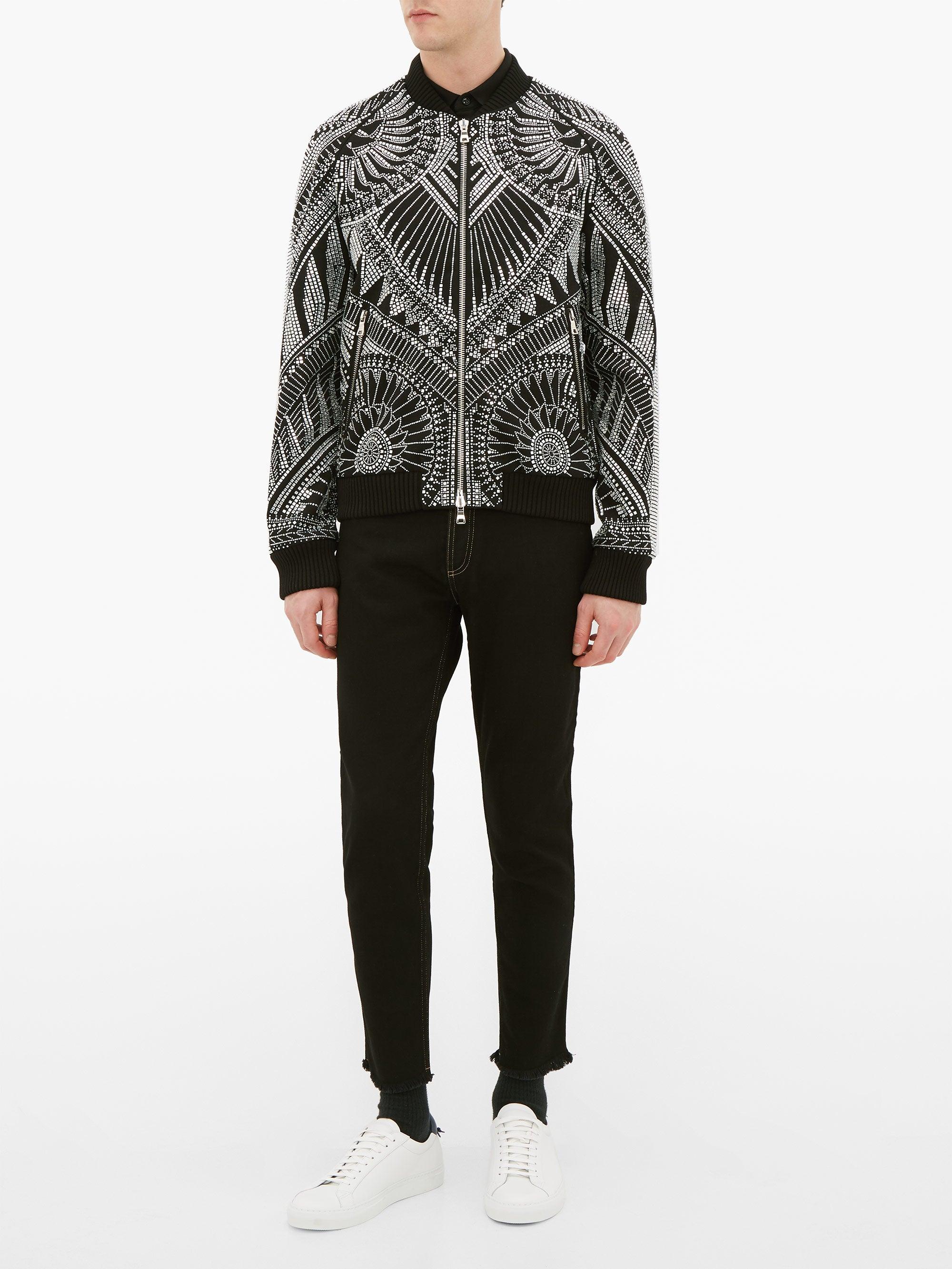 genetisk bue Lover Balmain Crystal-embellished Cotton Bomber Jacket in Black for Men | Lyst
