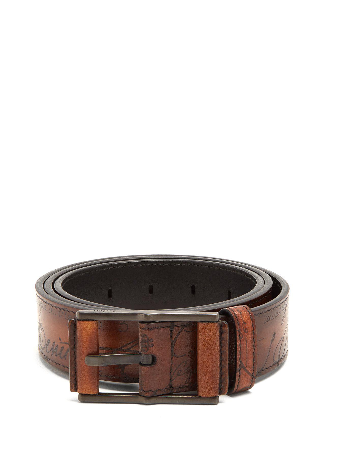 Berluti Mogano Leather Belt in Brown for Men - Lyst