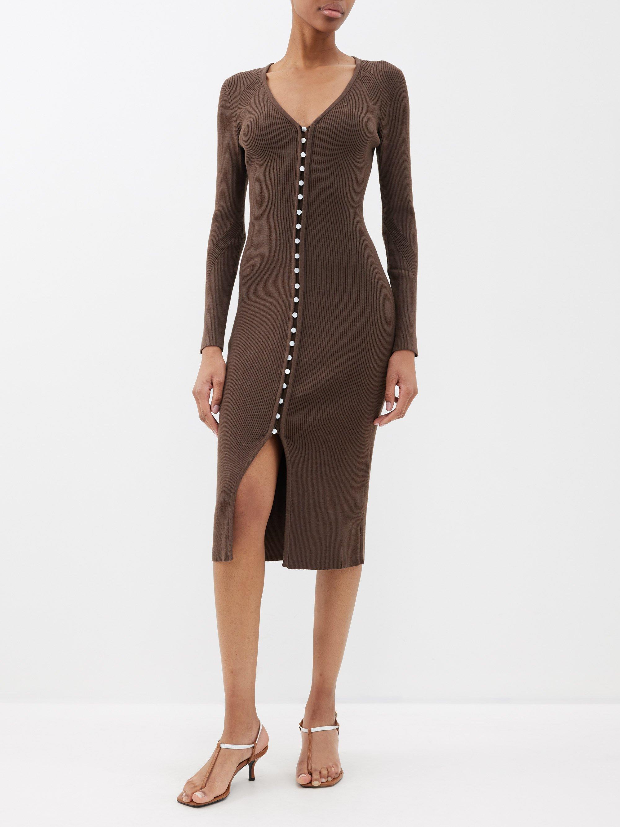 Ba Sh Wissal Ribbed knit Midi Dress in Brown Lyst Canada