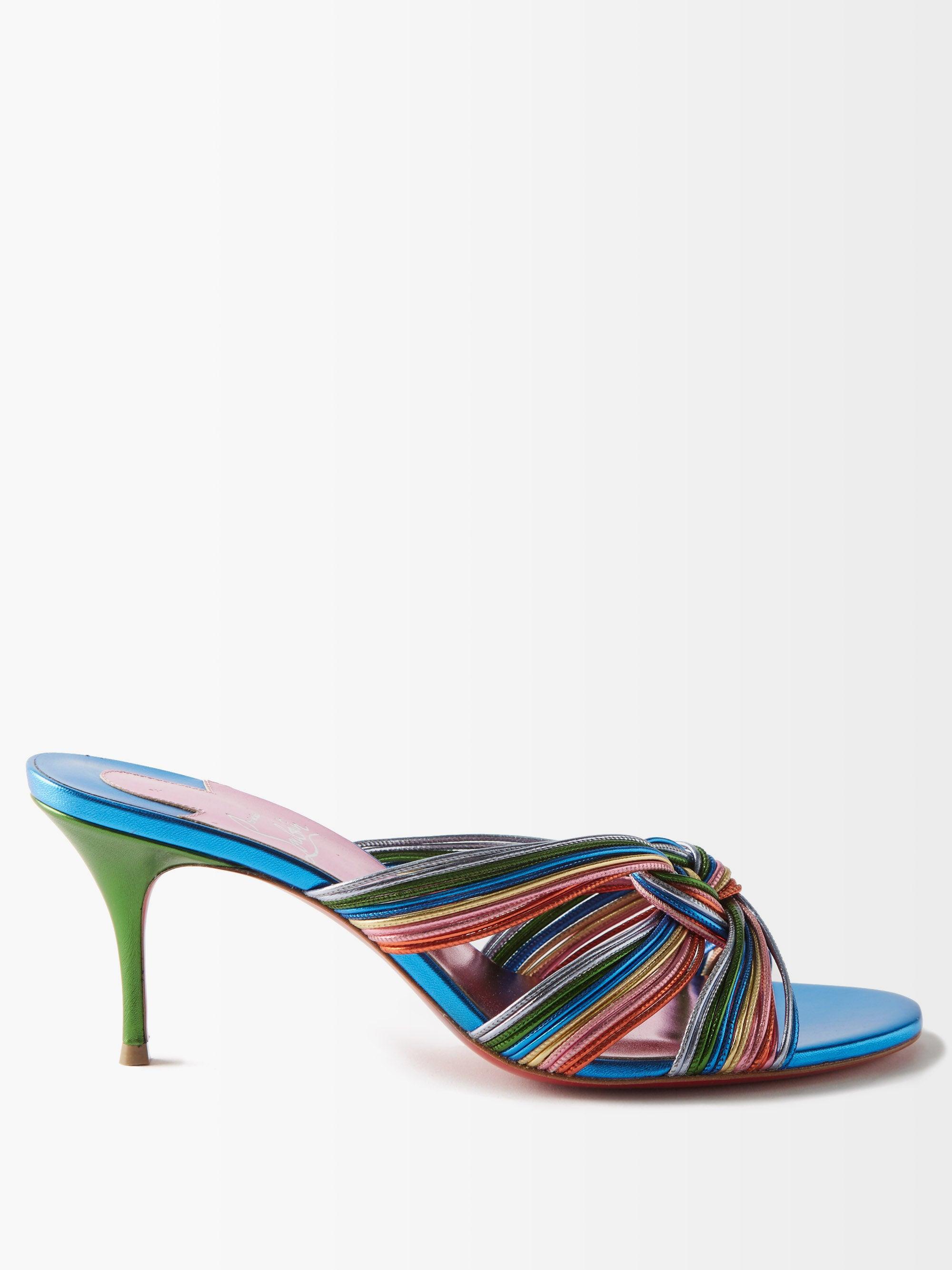 Christian Louboutin Multitaski Woven Metallic Leather Mules in Blue | Lyst