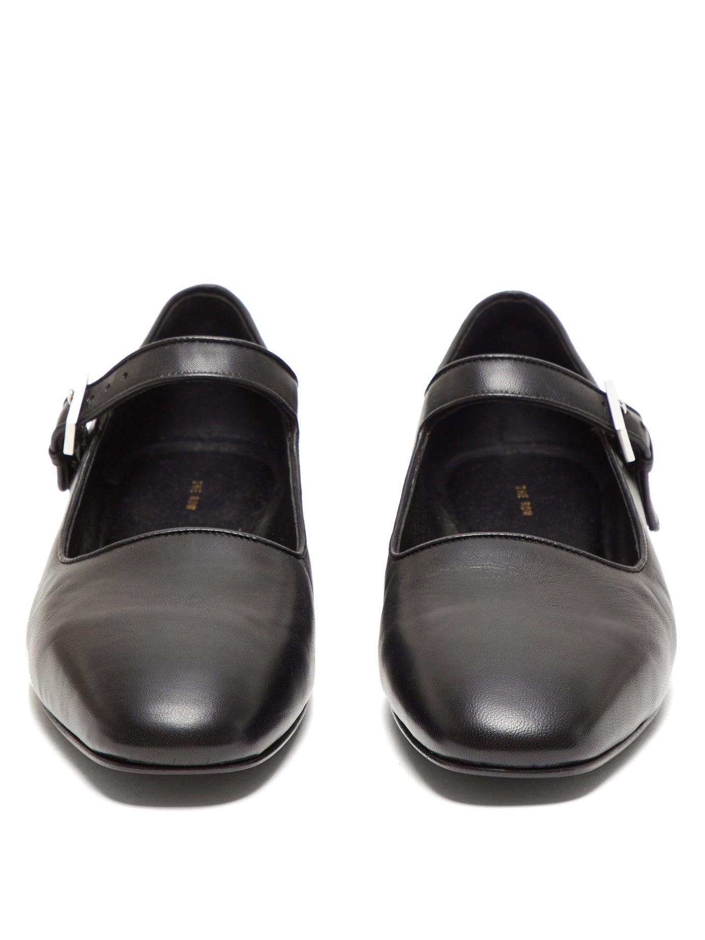 The Row Ava Square Toe Leather Mary Jane Flats in Black - Lyst