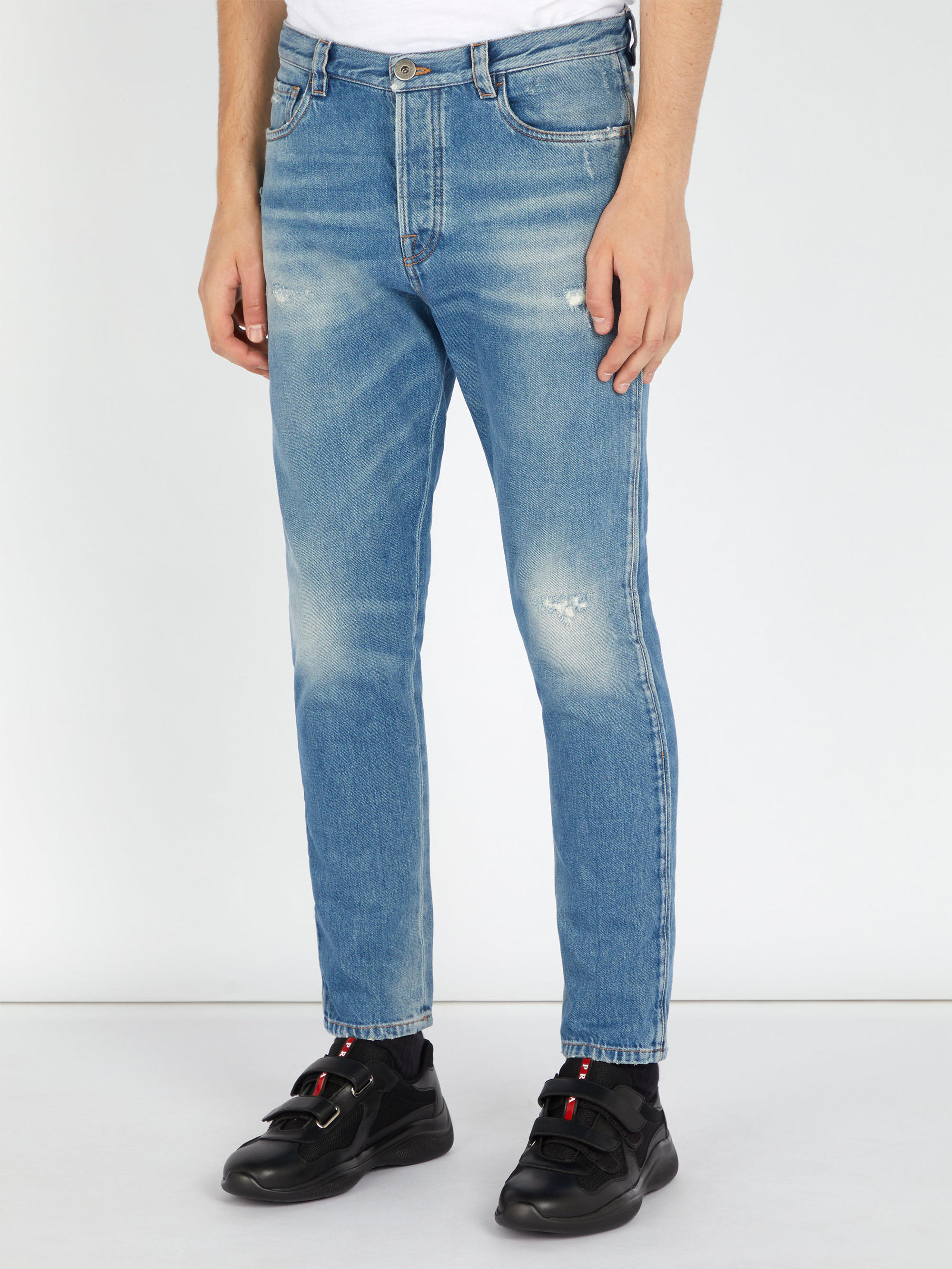 Prada Denim Straight Leg Distressed Jeans in Denim (Blue) for Men Lyst