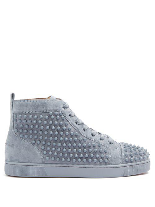 Christian Louboutin Louis Spike-embellished Suede High-top Trainers in Gray  for Men | Lyst
