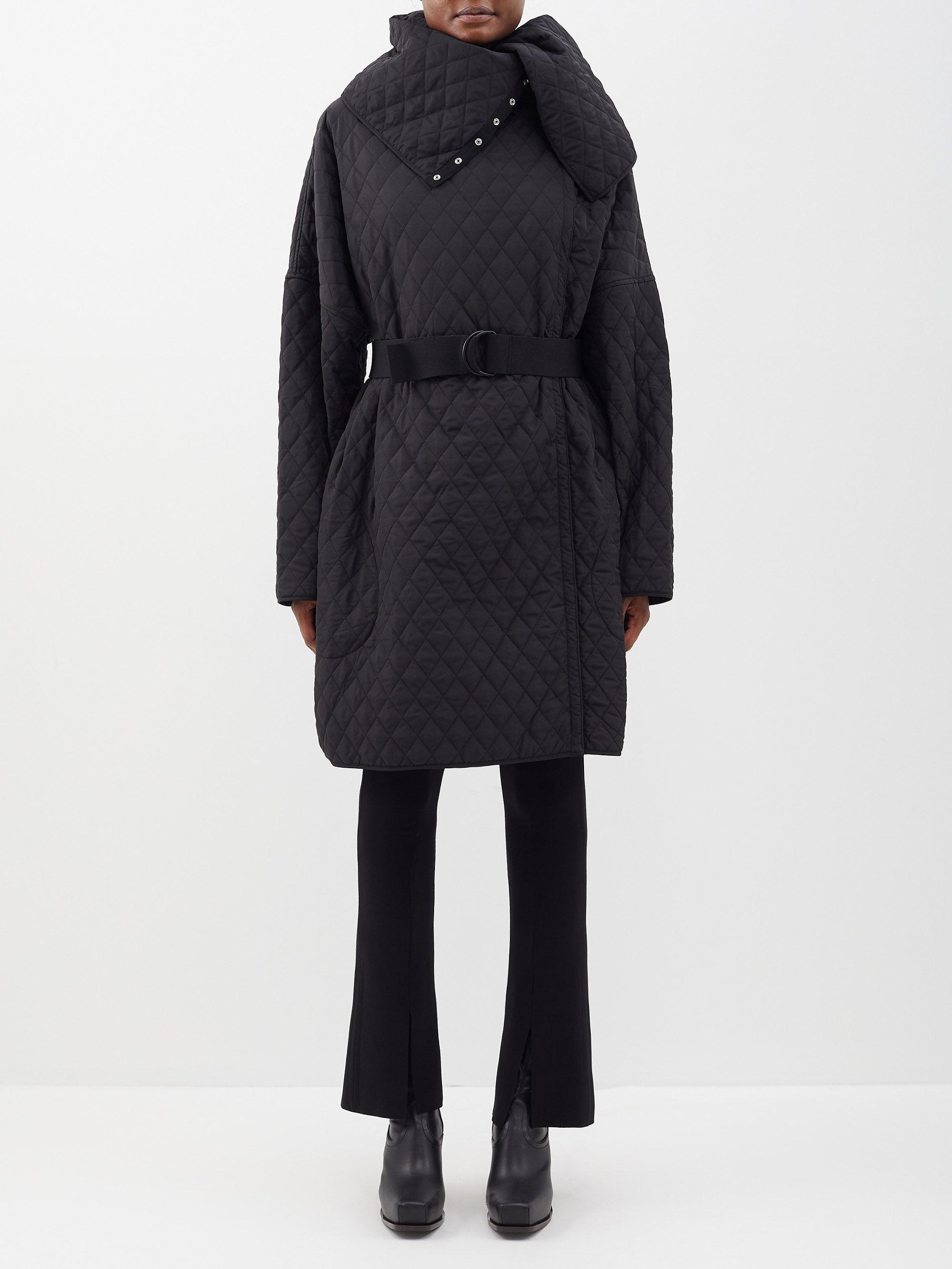 Norma Kamali High-neck Belted Quilted Coat in Blue | Lyst
