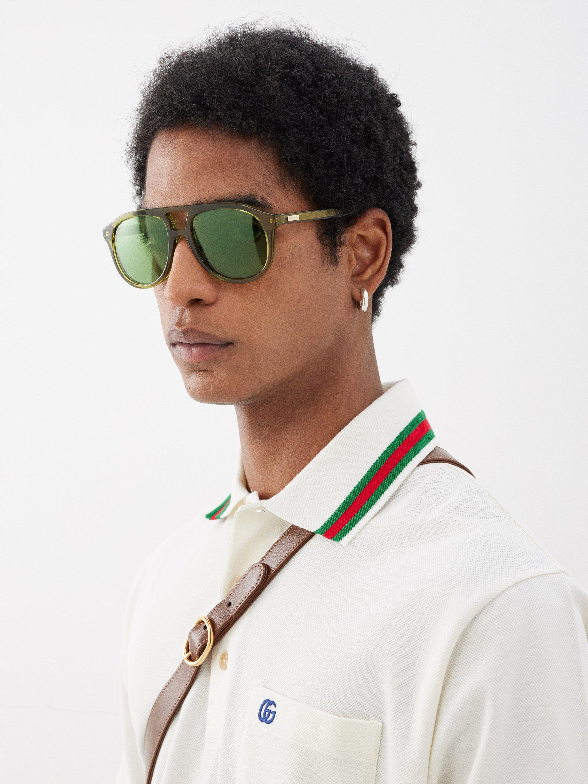 Gucci Aviator Acetate Sunglasses in Black for Men | Lyst UK