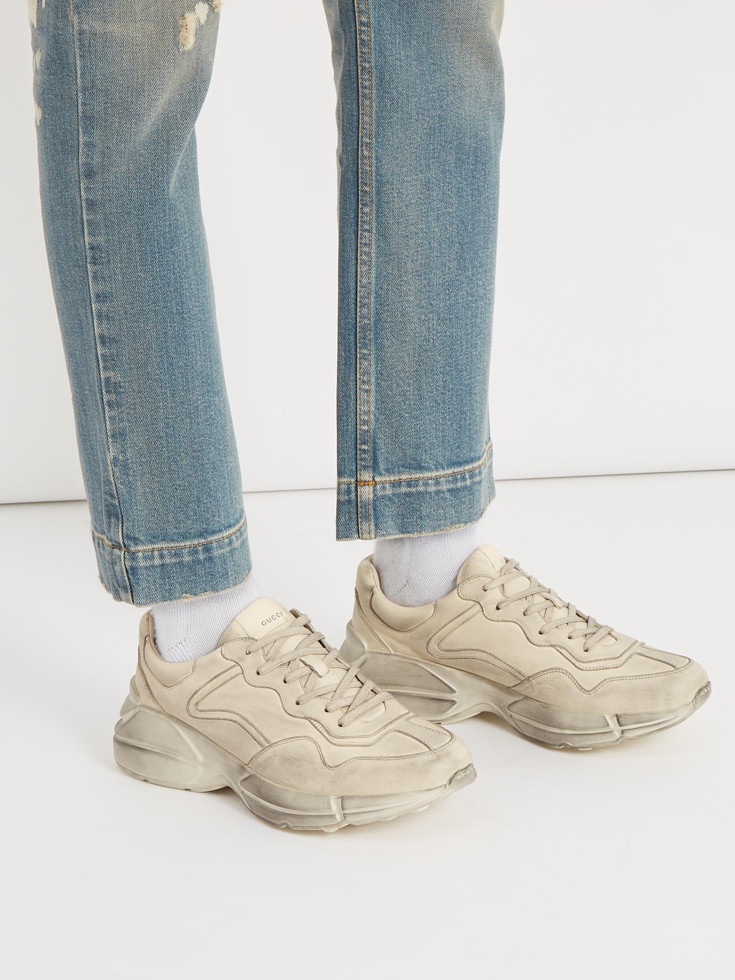 rhyton distressed leather sneakers