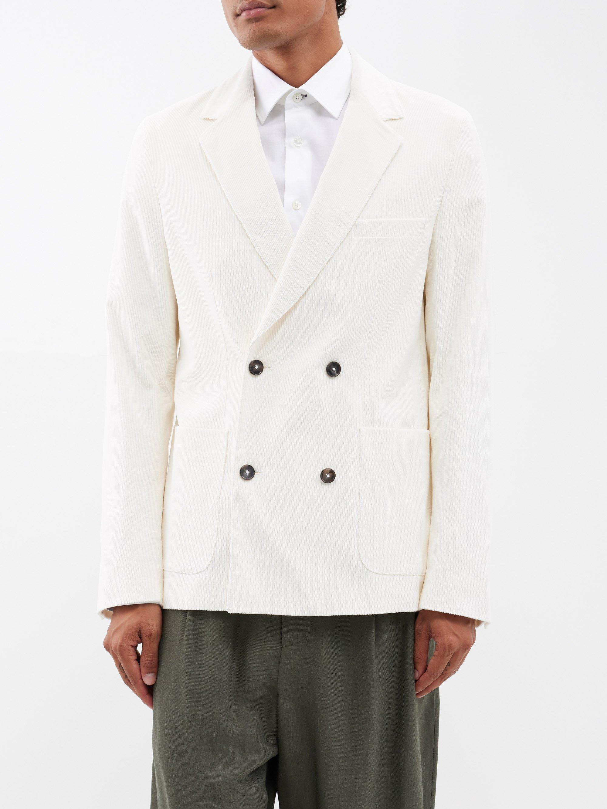 Officine Generale Leon Double-breasted Corduroy Suit Jacket in White ...