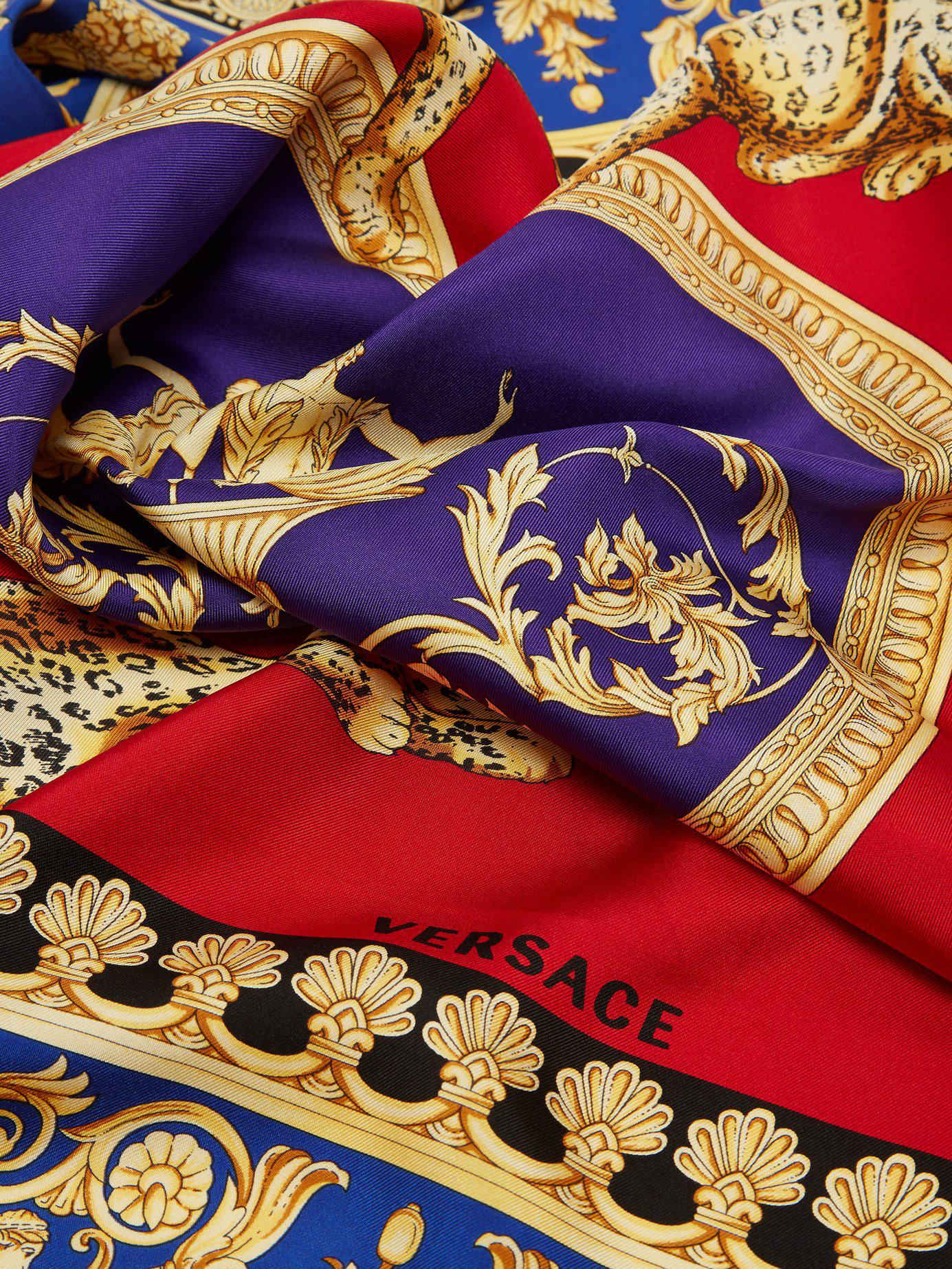 Versace Baroque And Leopardprint Silktwill Scarf in Red Versace Baroque And Leopardprint Silktwill Scarf in Red